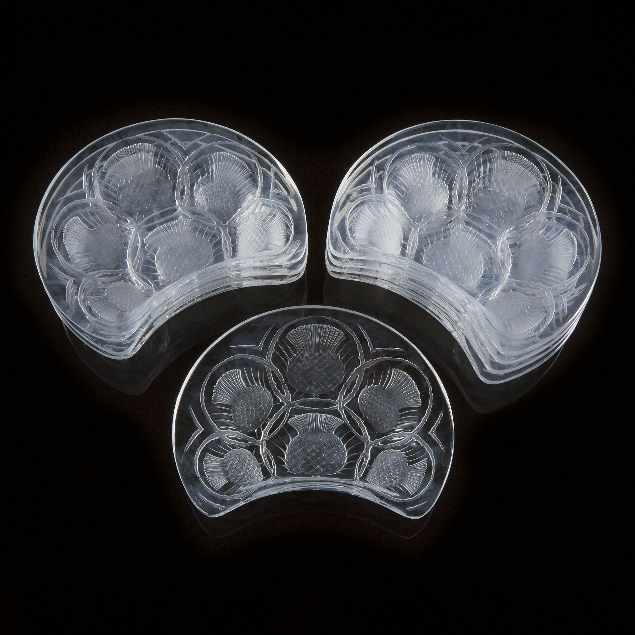 Chardons, Set of Eight Lalique Moulded