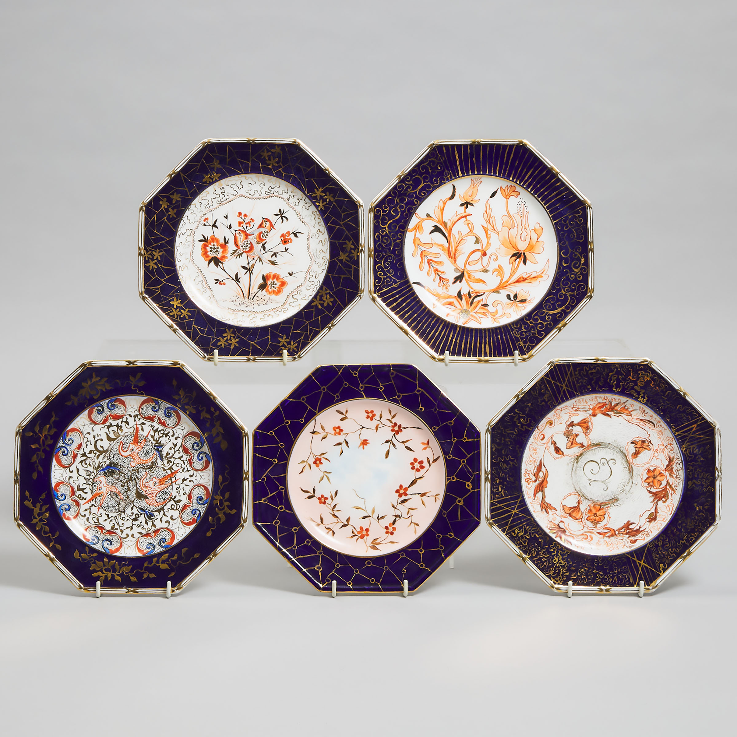 Five Wedgwood Blue, Iron Red and Gilt