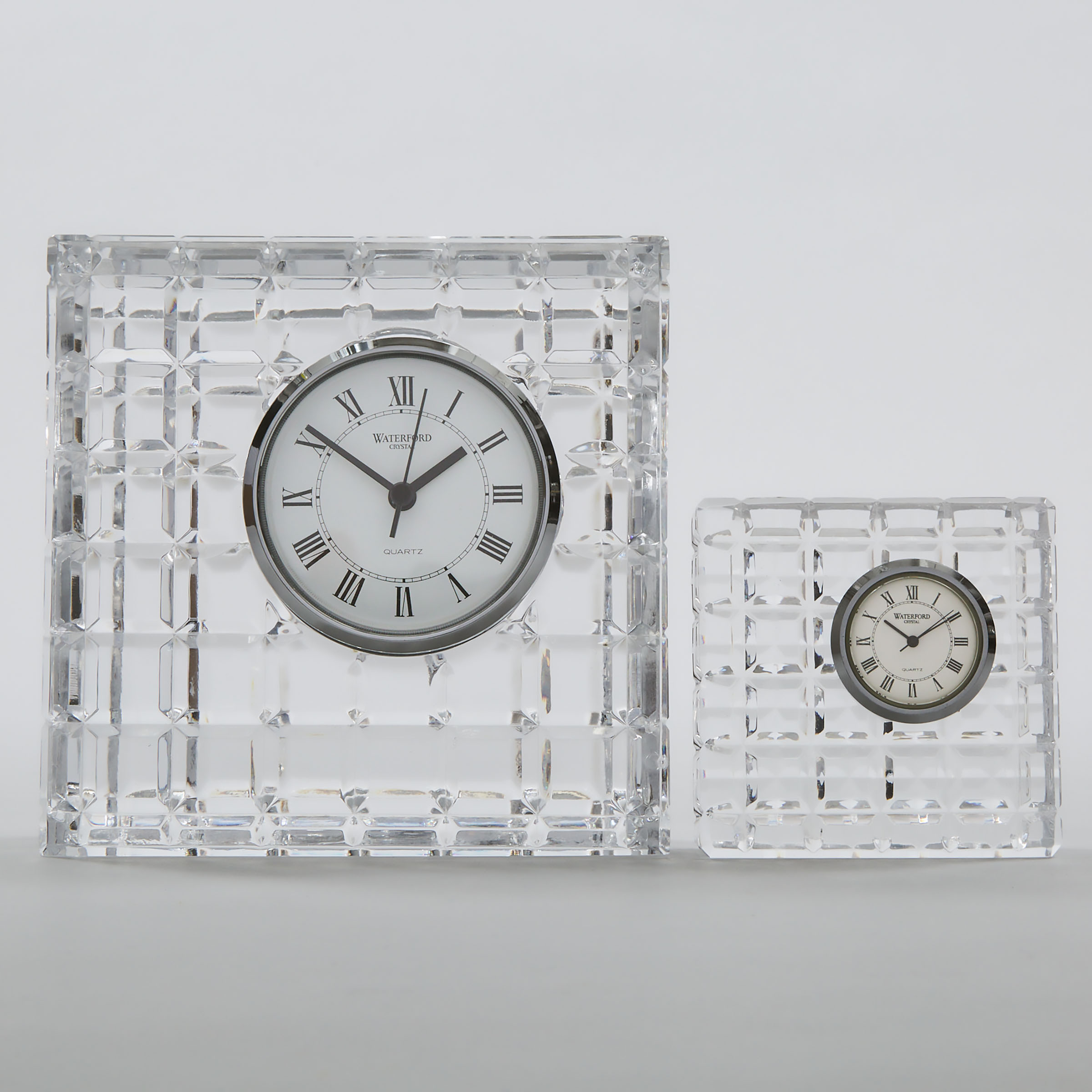 Two Waterford Cut Glass Desk Clocks,