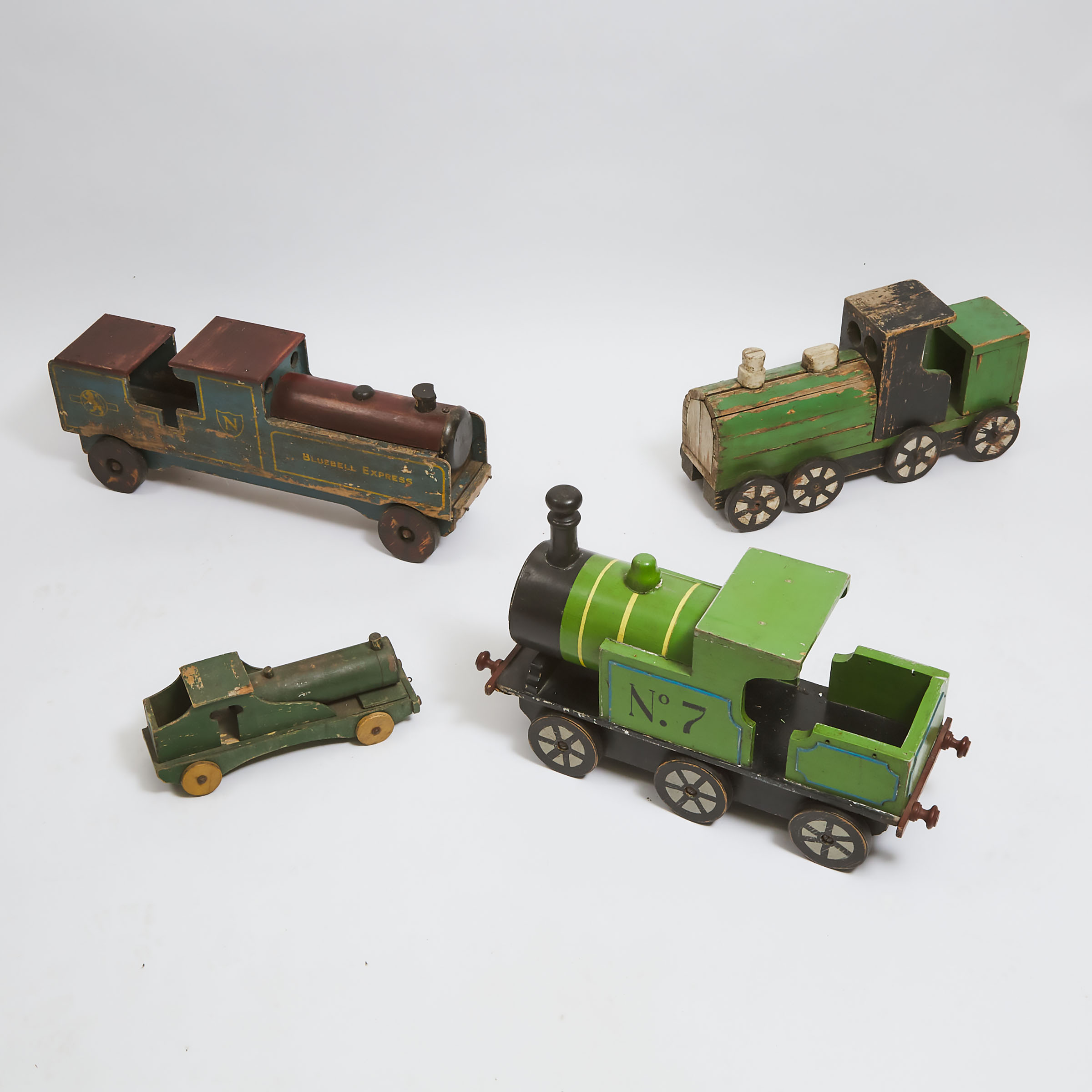 Group of Four Painted Wood Toy Train