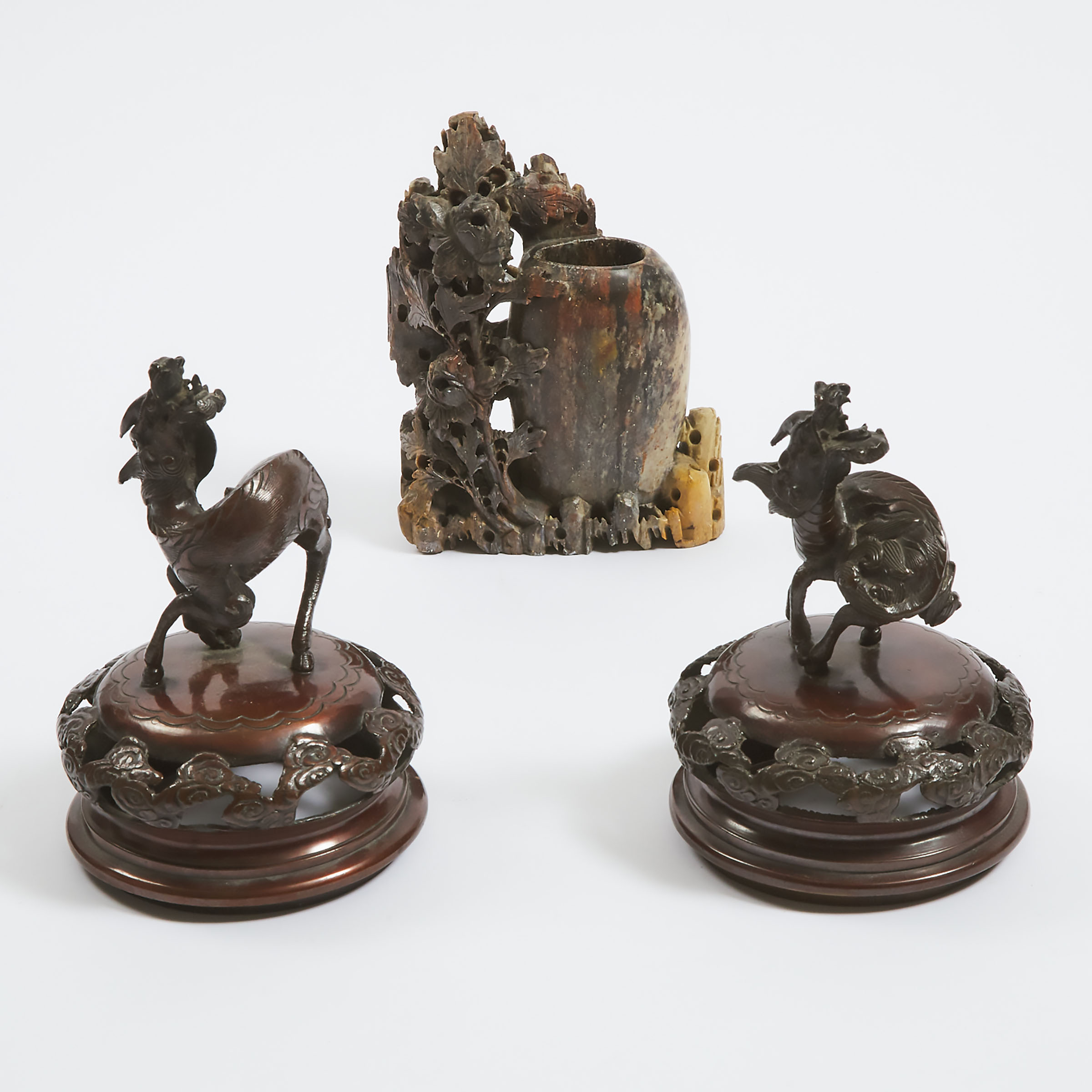 Two Japanese Bronze Lids with 'Kirin'