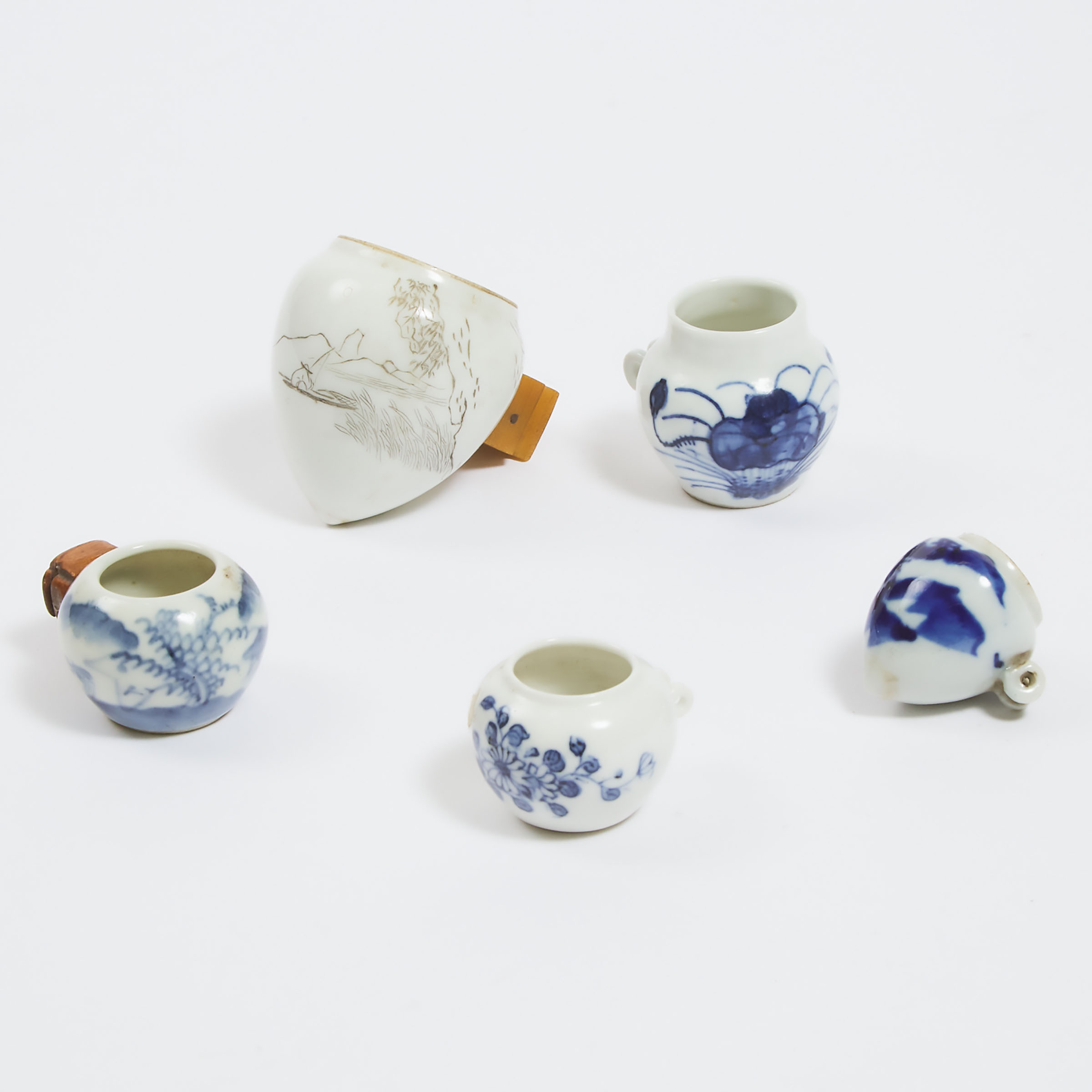 A Group of Five Chinese Porcelain Bird