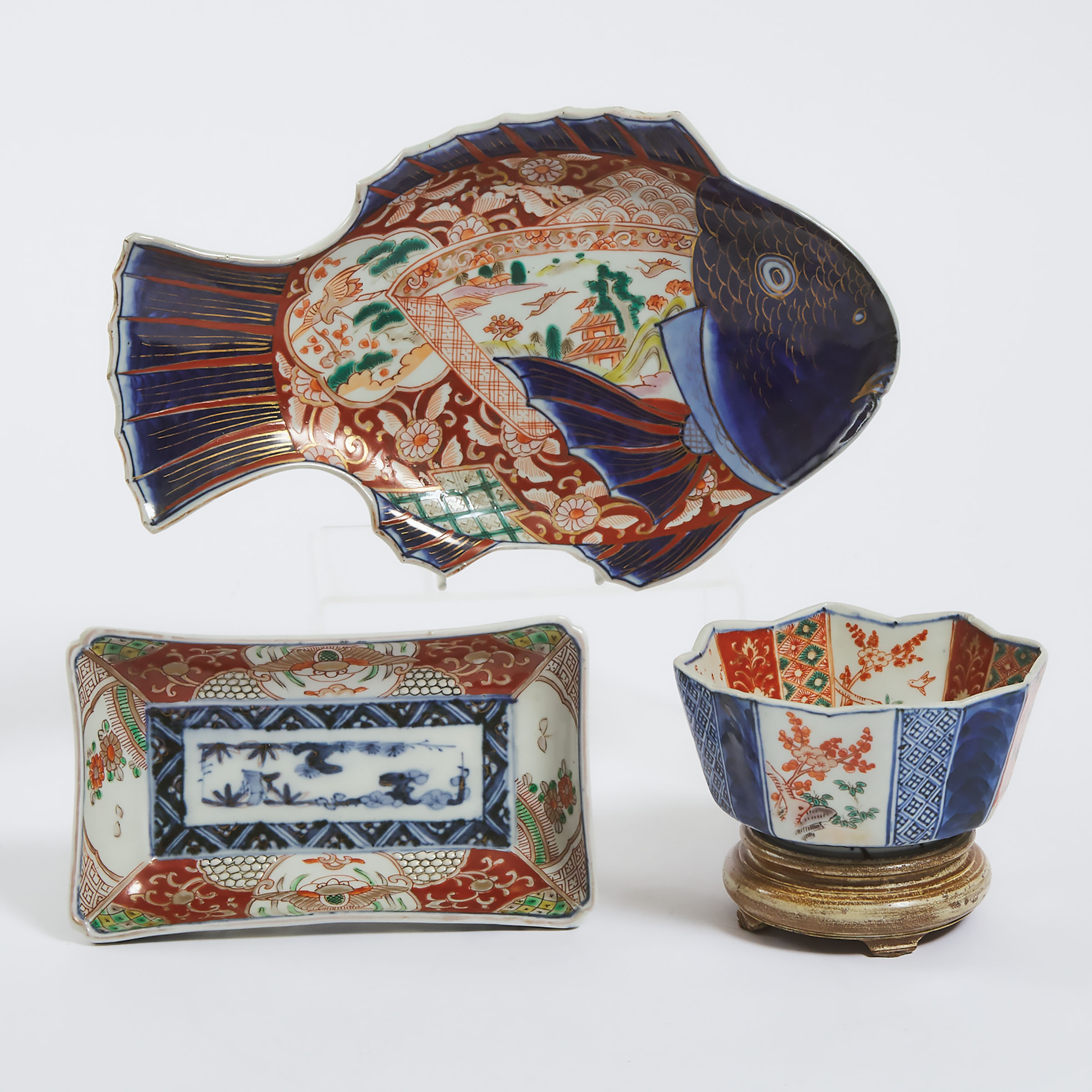 An Imari Fish-Shaped Platter, Together