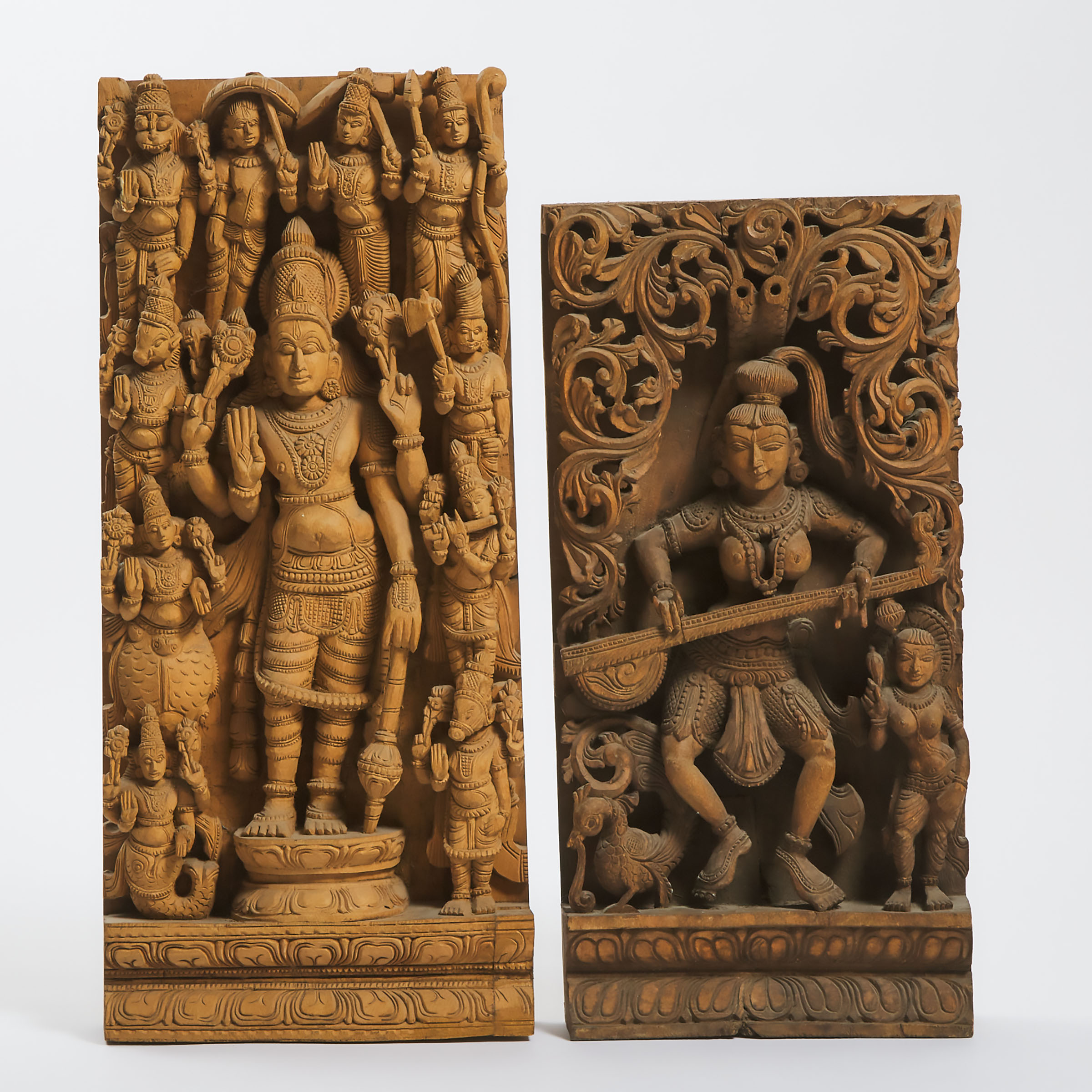 Two Indian Carved Wood Reliefs  3ac72a