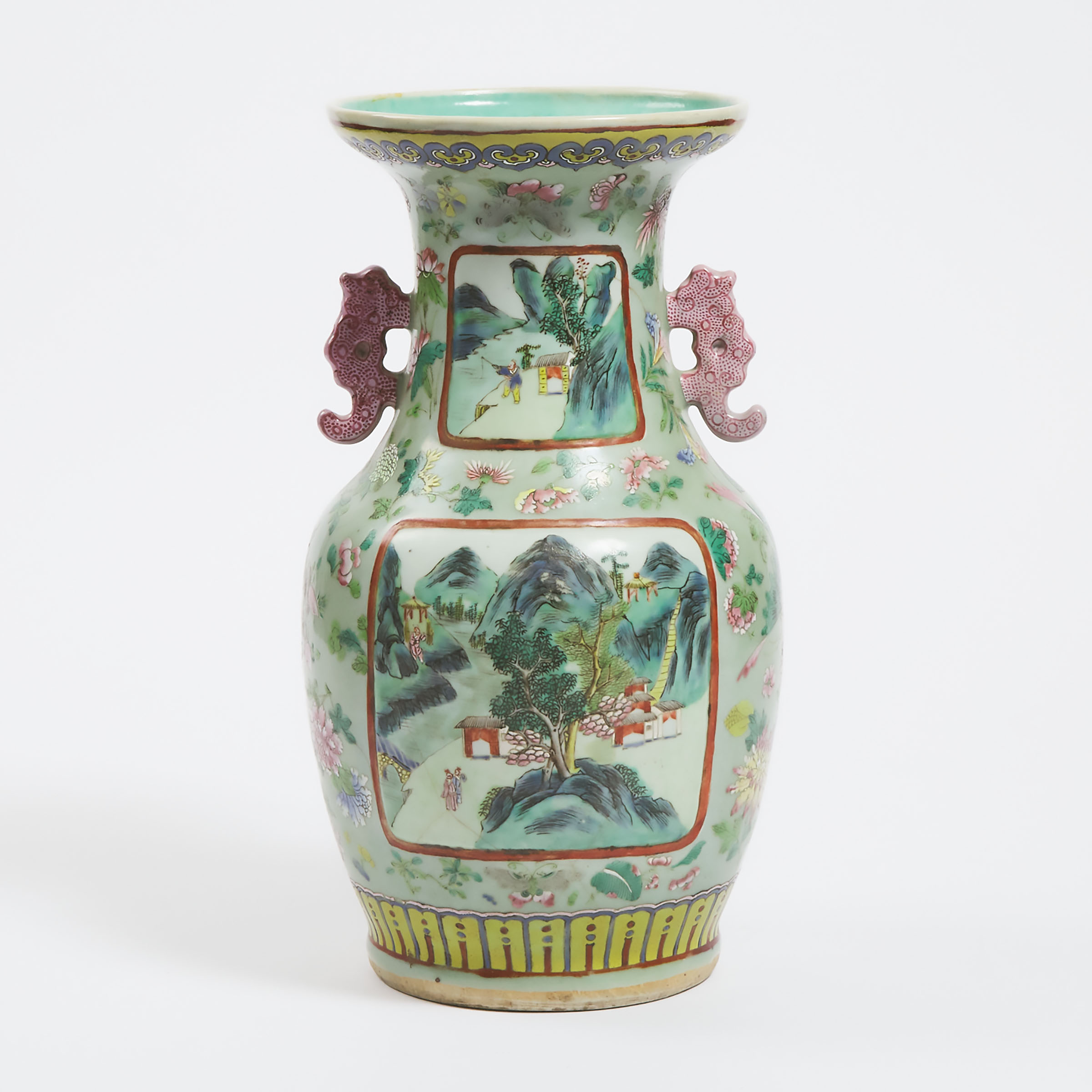 A Canton Enameled Celadon Vase,