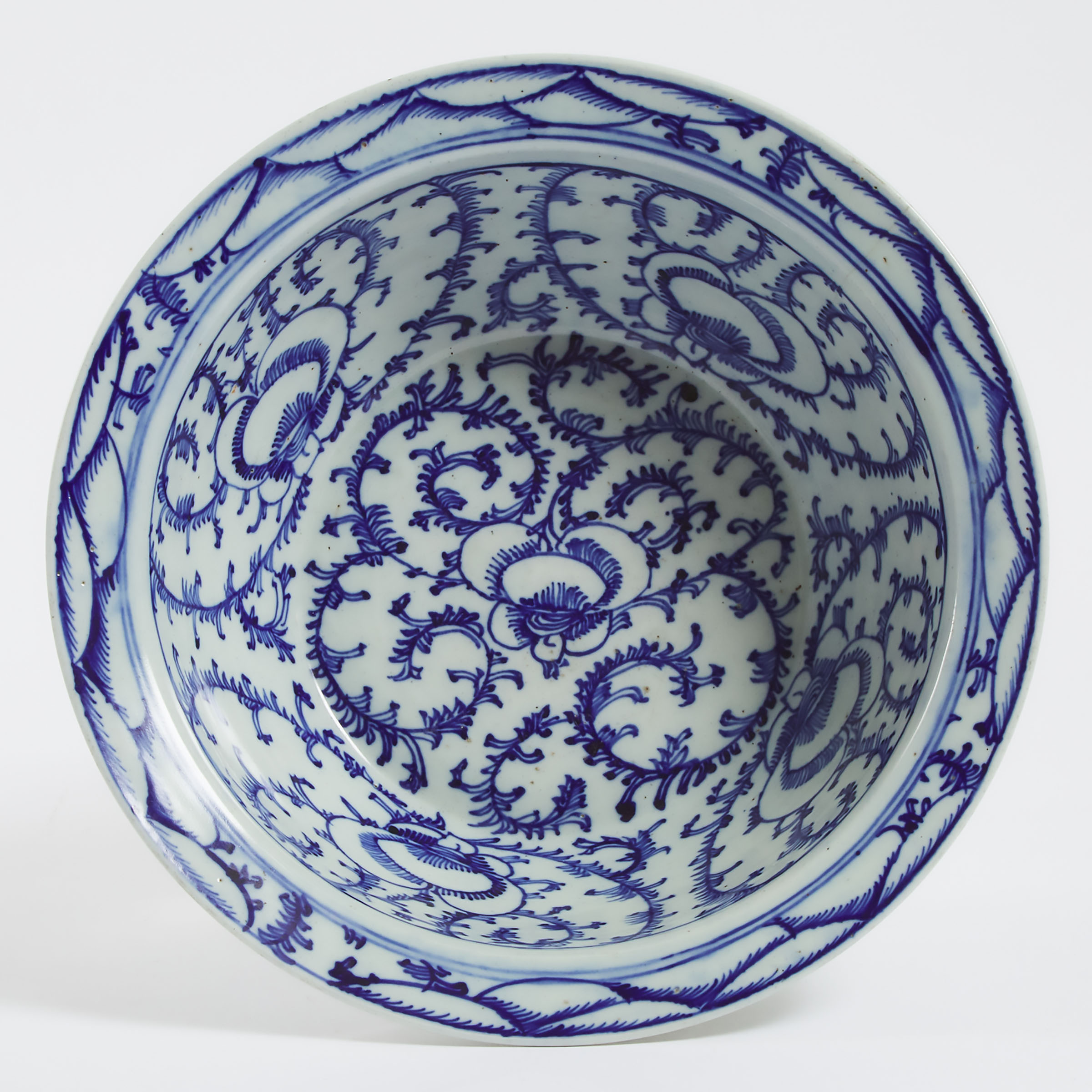 A Large Blue and White Lotus Basin,