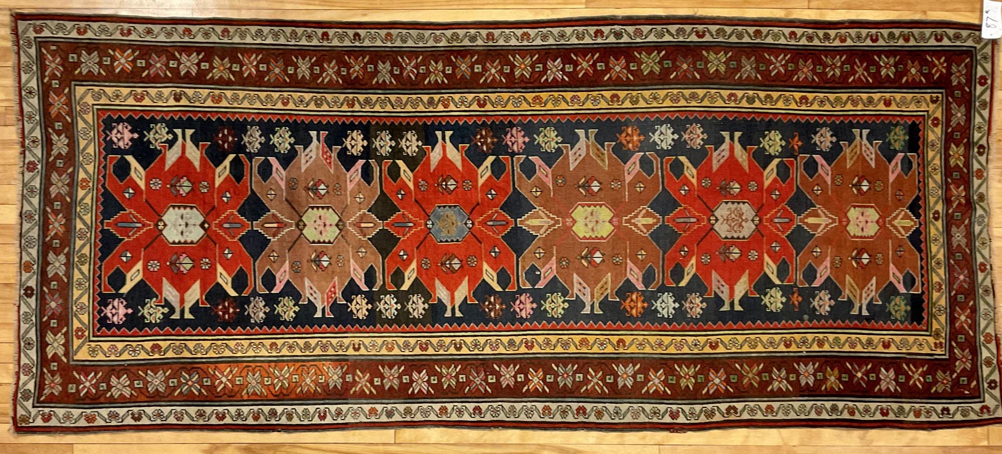 SEMI ANTIQUE CAUCASIAN HALL RUG  3ac81a