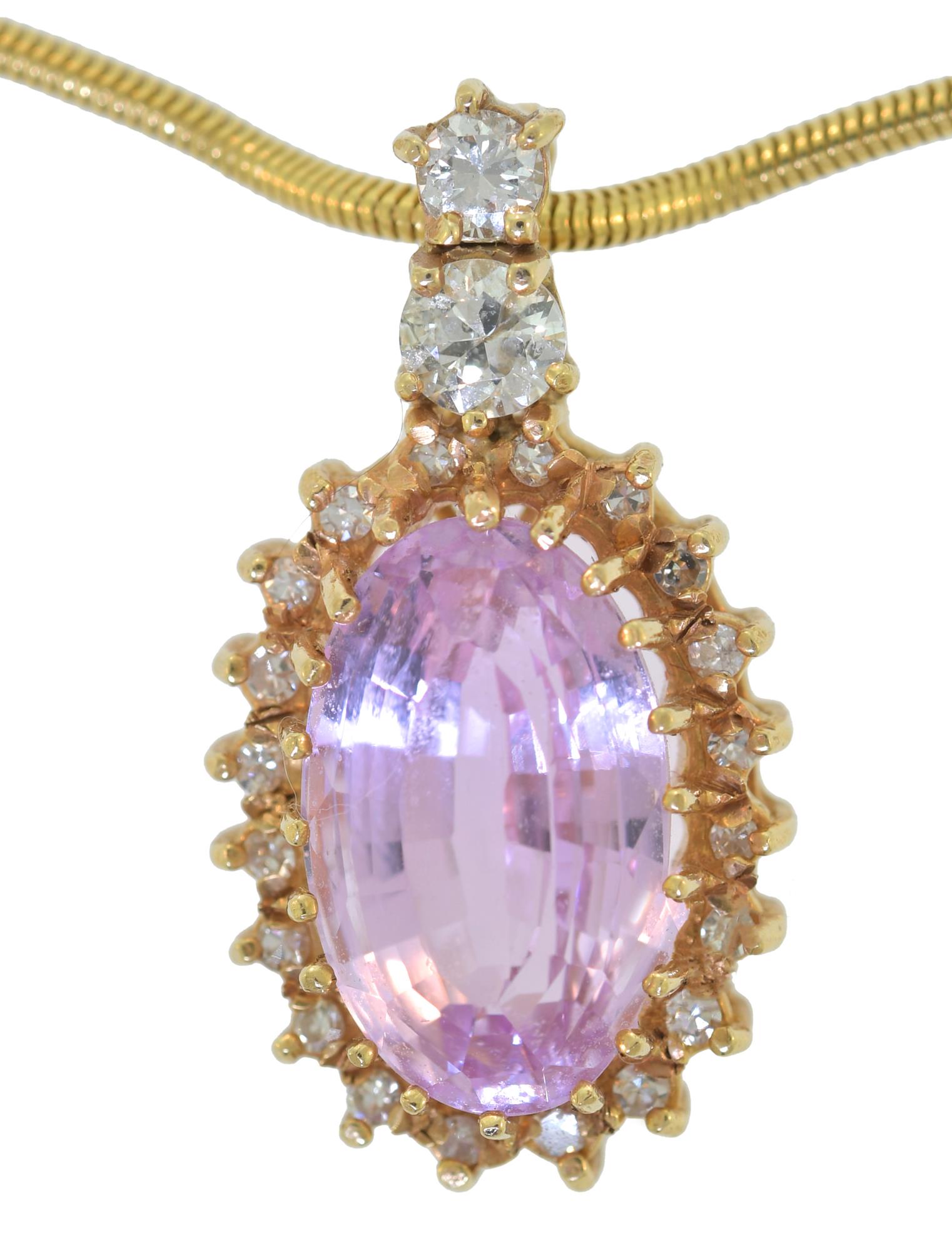 14K GOLD KUNZITE DIAMOND NECKLACE  3ac821