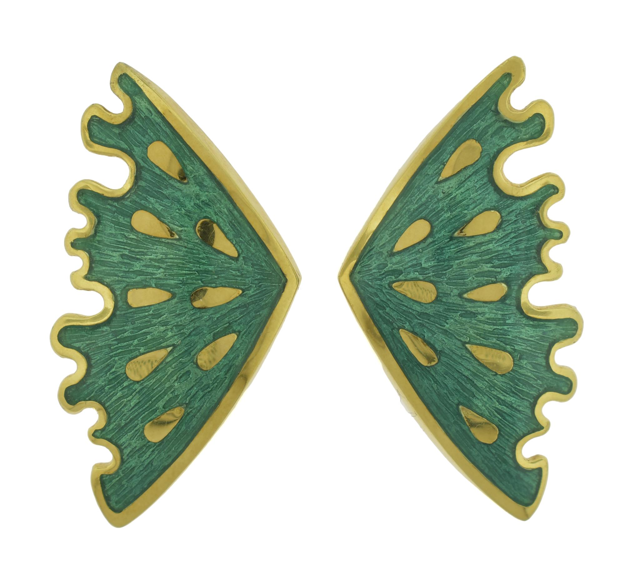 MAVITO 18K GOLD AND ENAMEL EARRINGS.