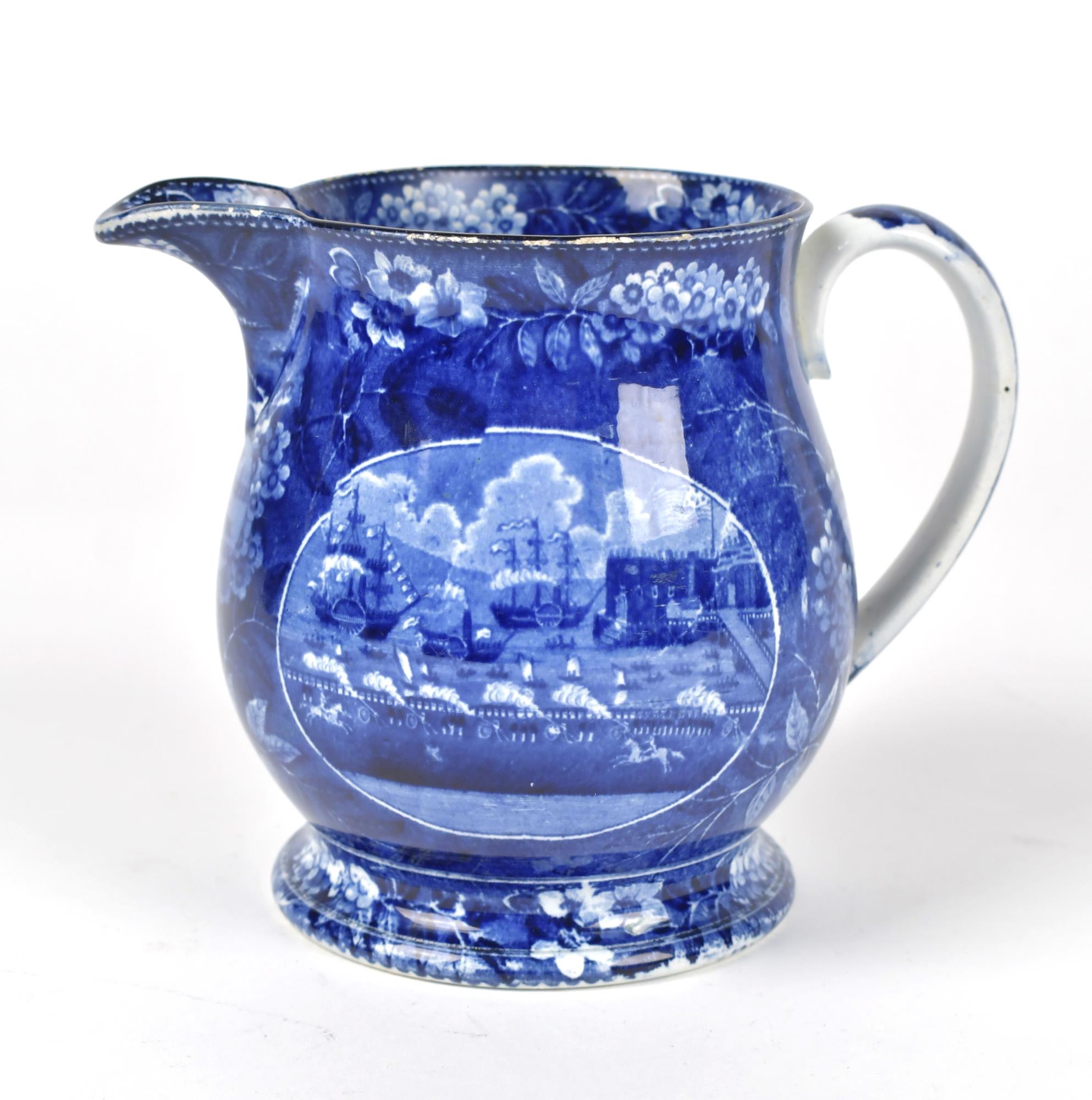 19TH C. HISTORICAL BLUE PITCHER.