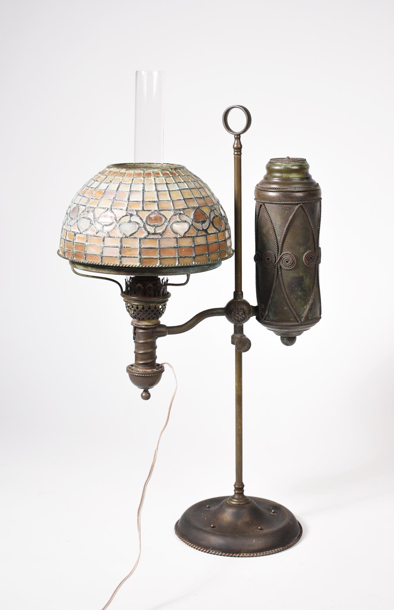 BRONZE DESK LAMP. SIGNED TIFFANY