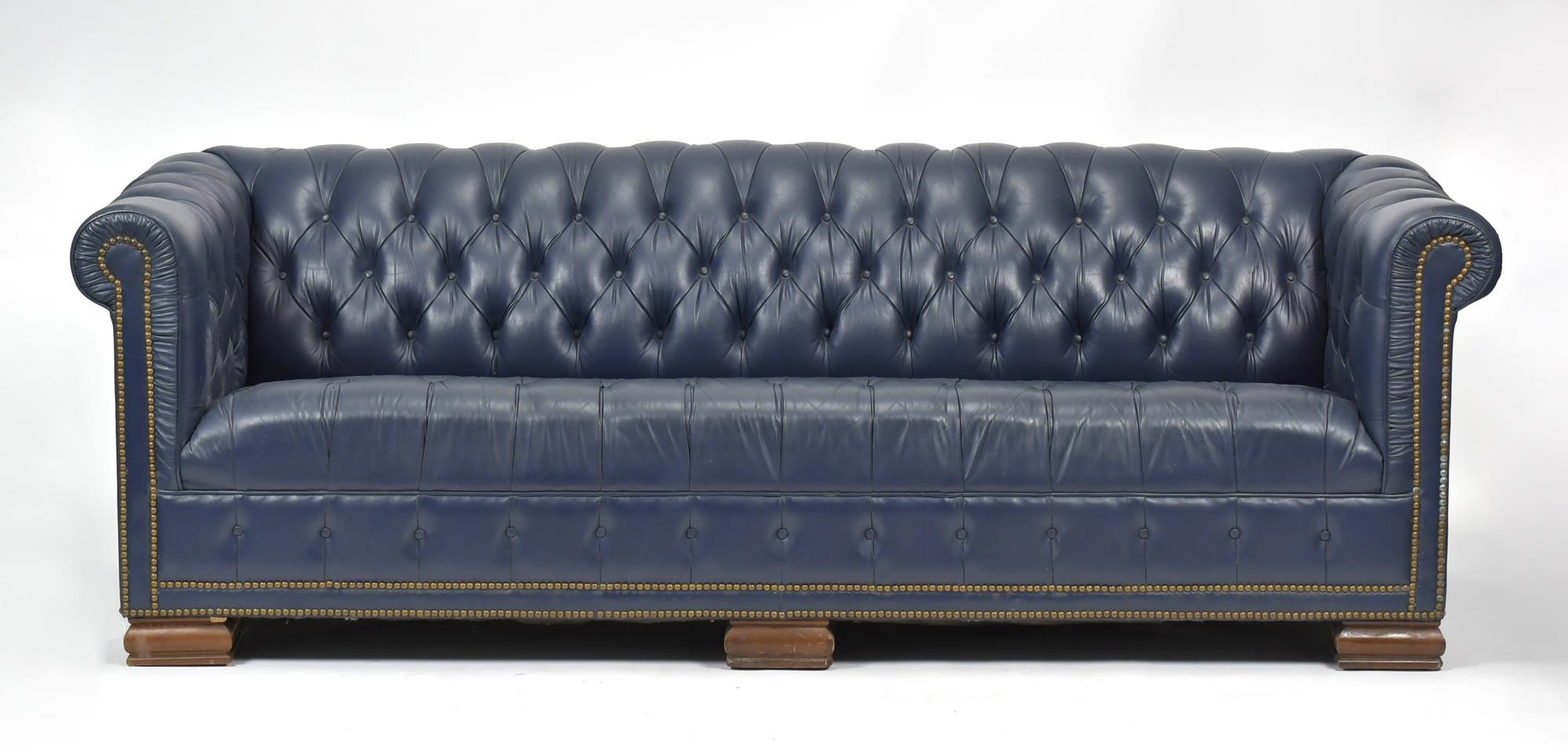 BLUE LEATHER SCHAFER BROTHERS CHESTERFIELD