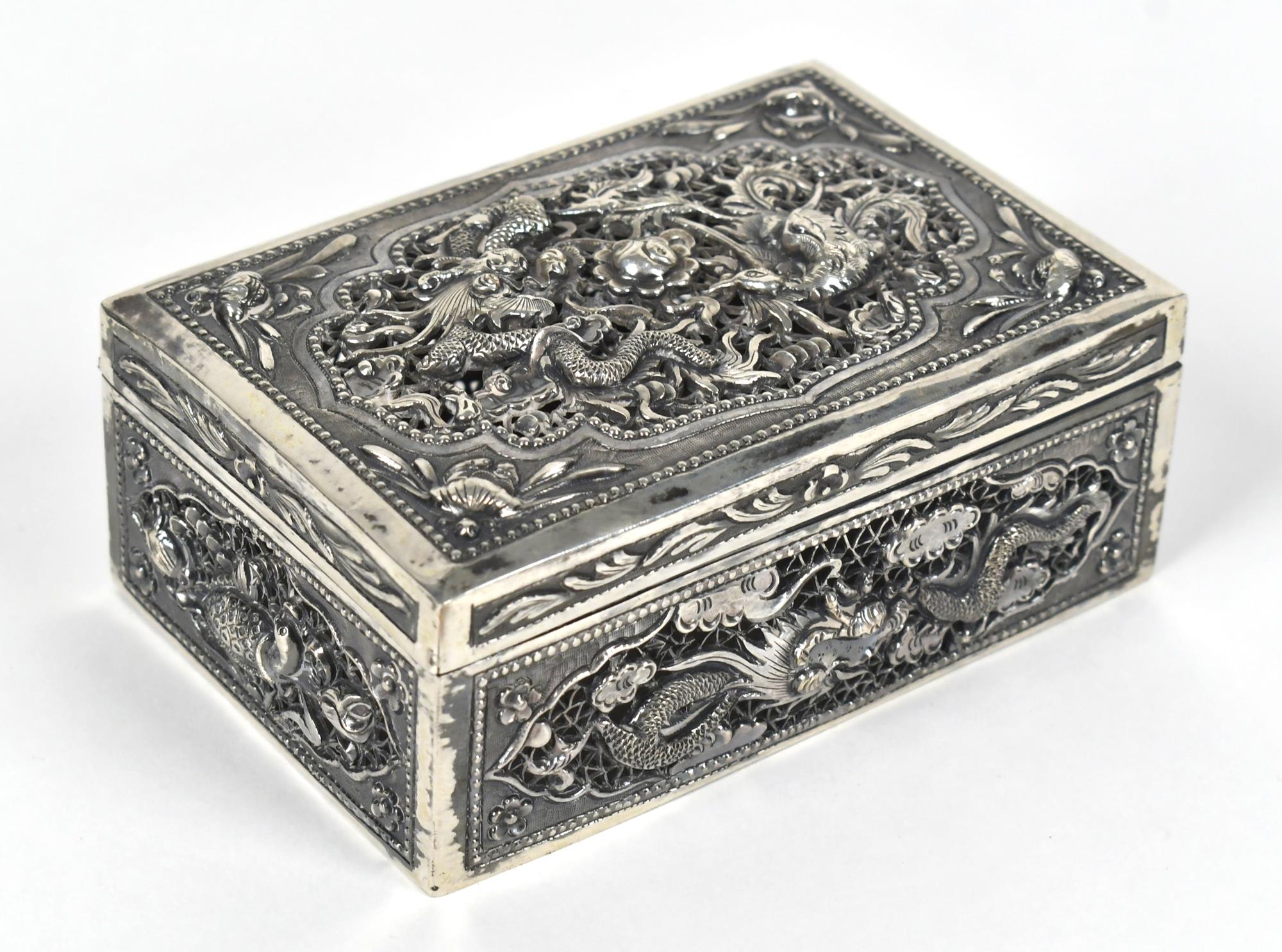 ANTIQUE CHINESE SILVER BOX. Rectangular