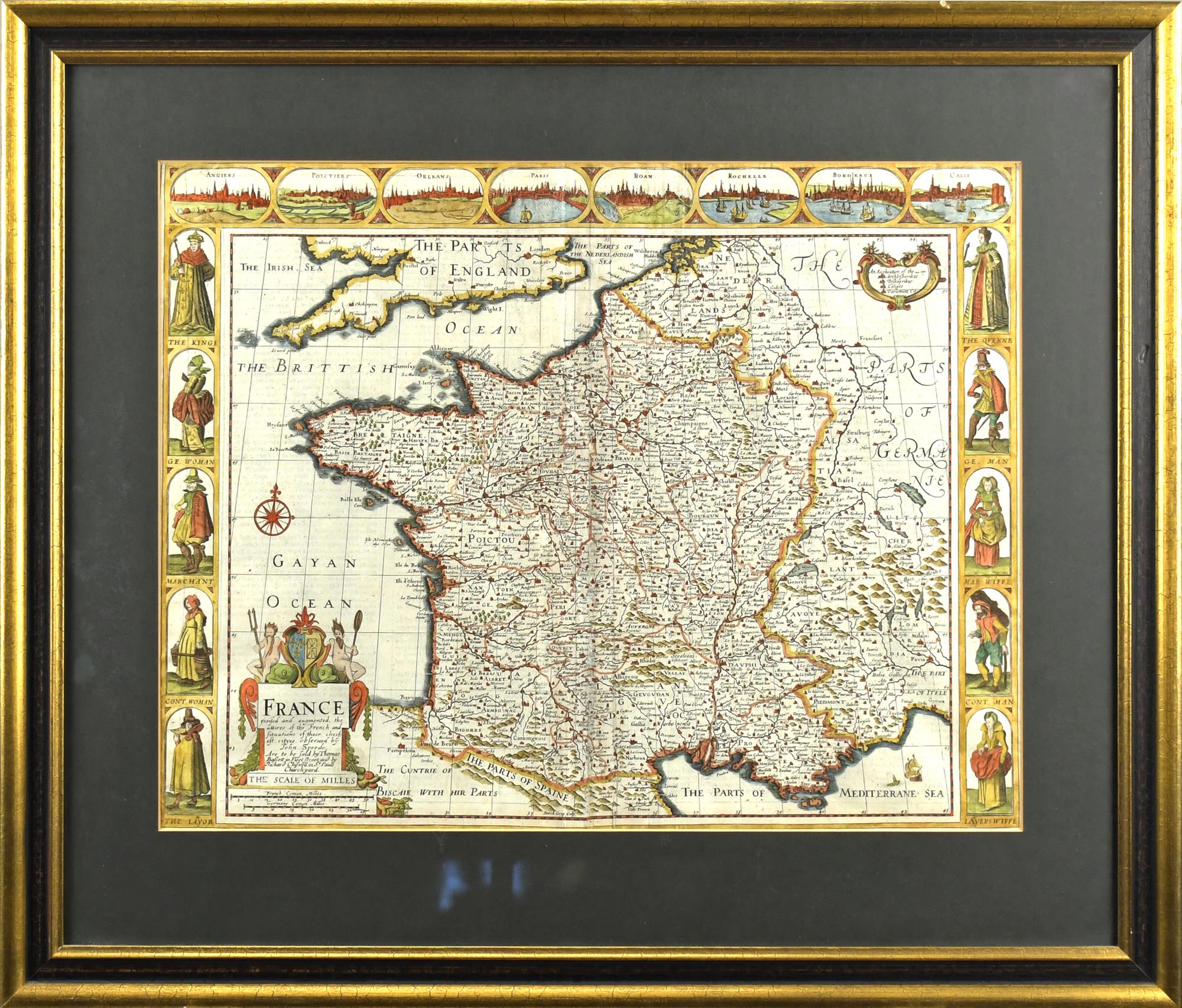 JOHN SPEED 17TH C. MAP, FRANCE.