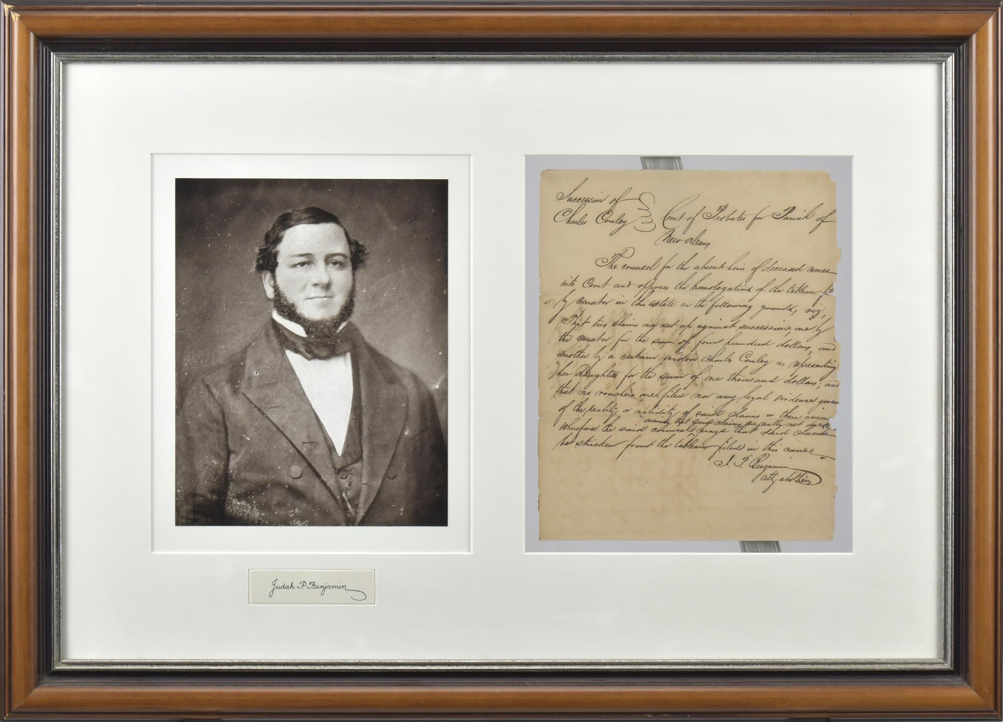 FRAMED DOCUMENT, JUDAH P. BENJAMIN.