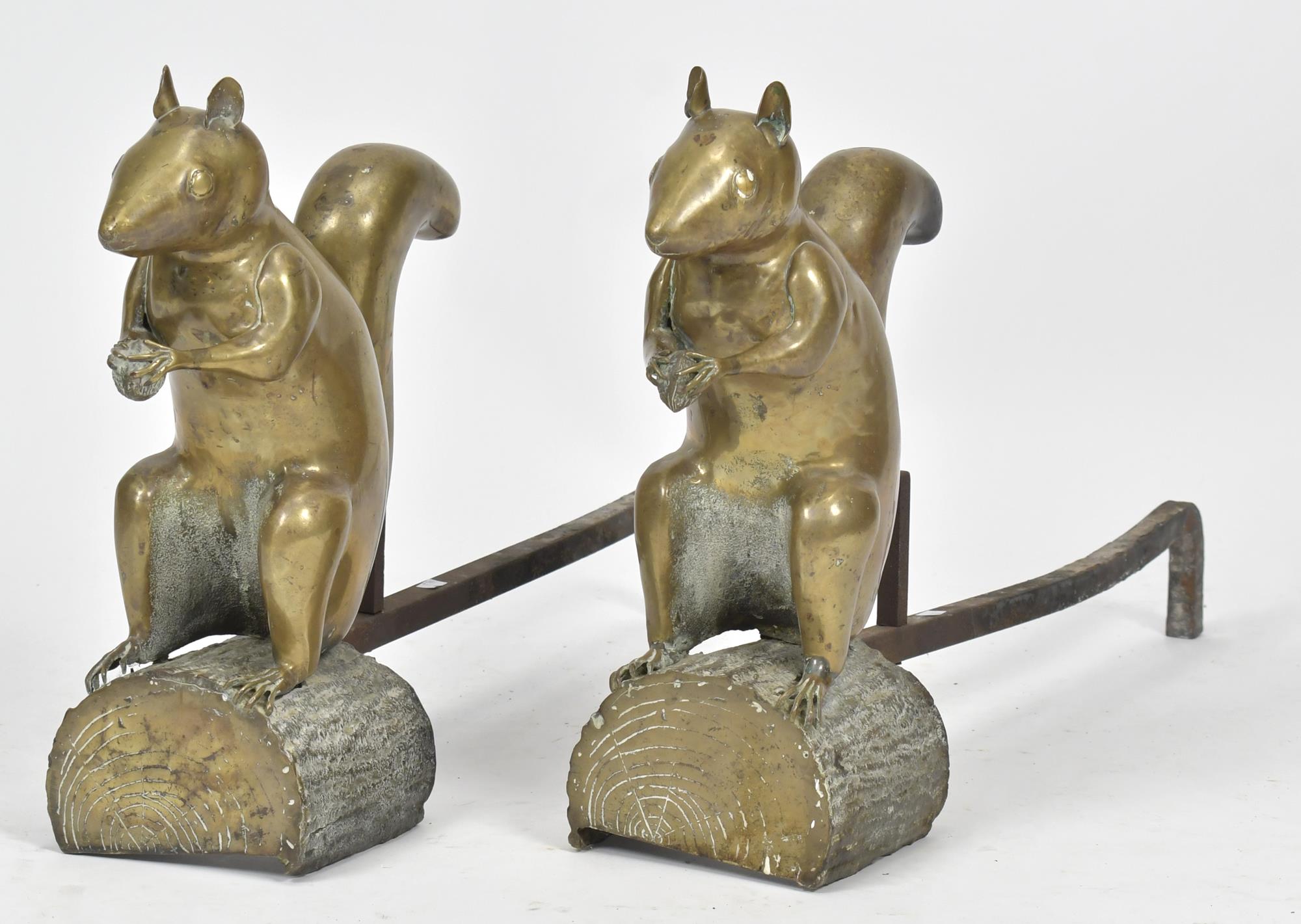 BALL BALL BRASS SQUIRREL ANDIRONS  3ac94e