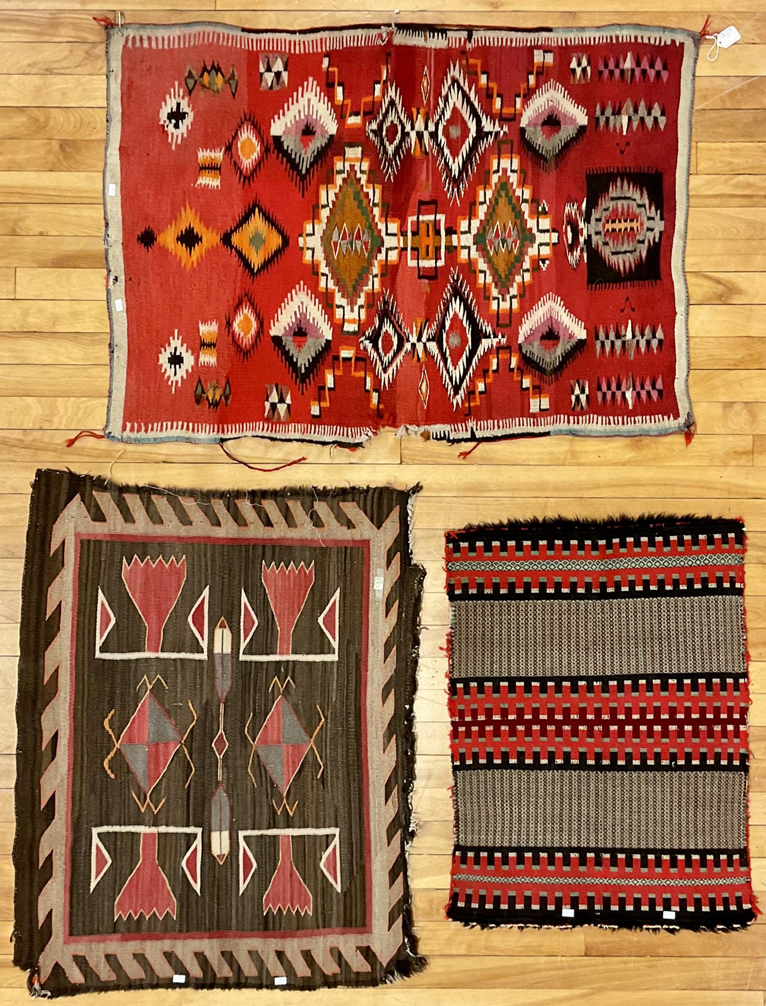 TWO EARLY NAVAJO RUGS AND SAMPLER  3ac98e