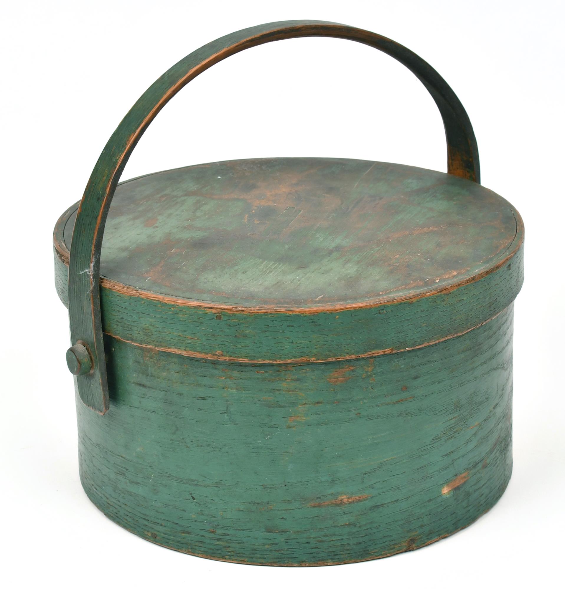 19TH C. GREEN PAINTED HANDLED PANTRY