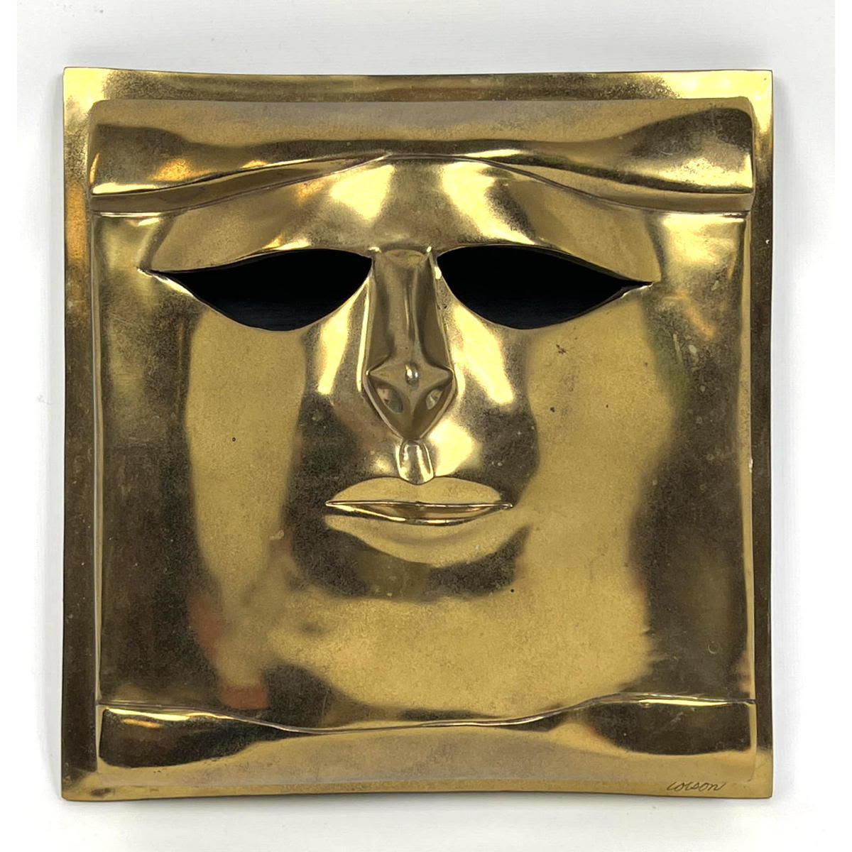 Signed brass plated face wall sculpture  3ac9df