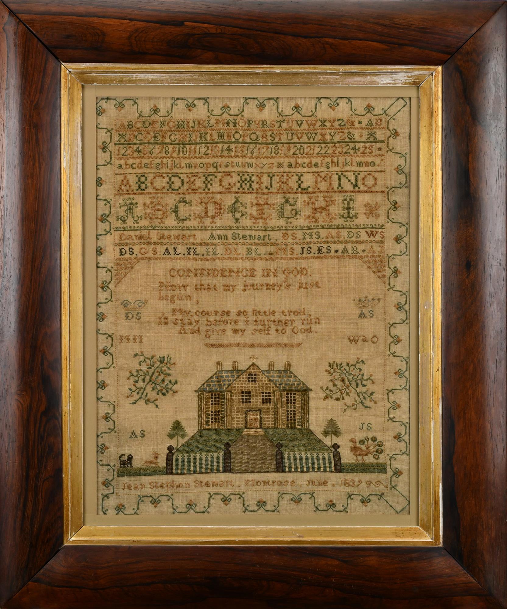 1839 STEWART FAMILY SAMPLER. Jean