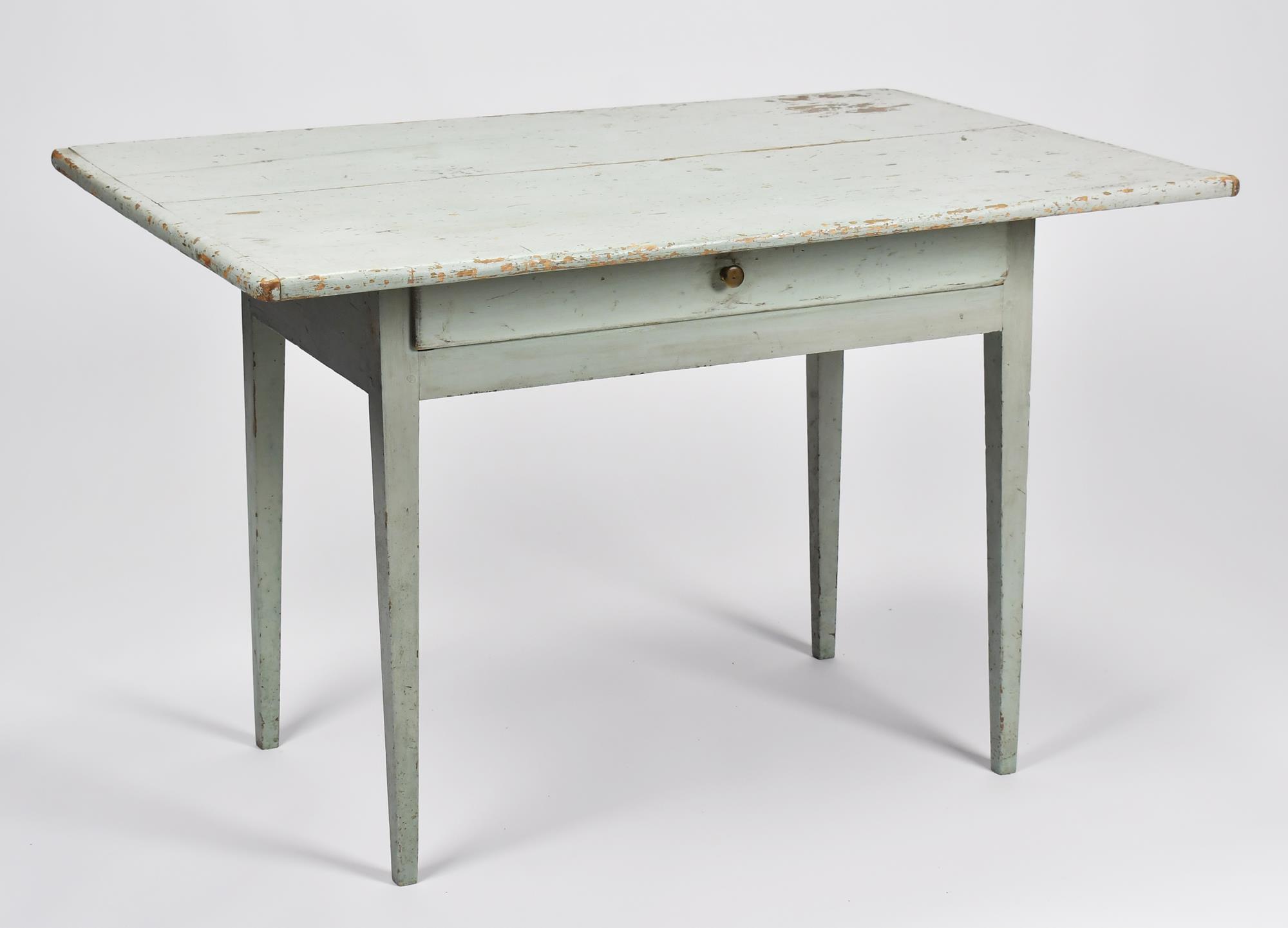 19TH C. GREEN PAINTED TAVERN TABLE.