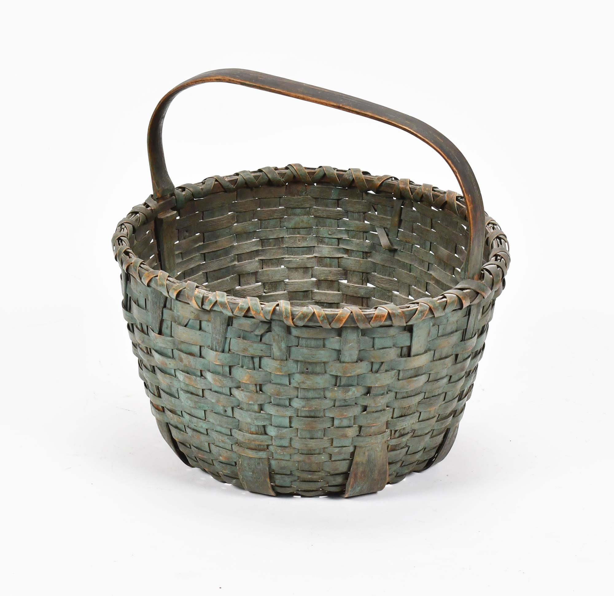 GOOD 19TH C. PAINTED BLUE/GREEN BASKET.