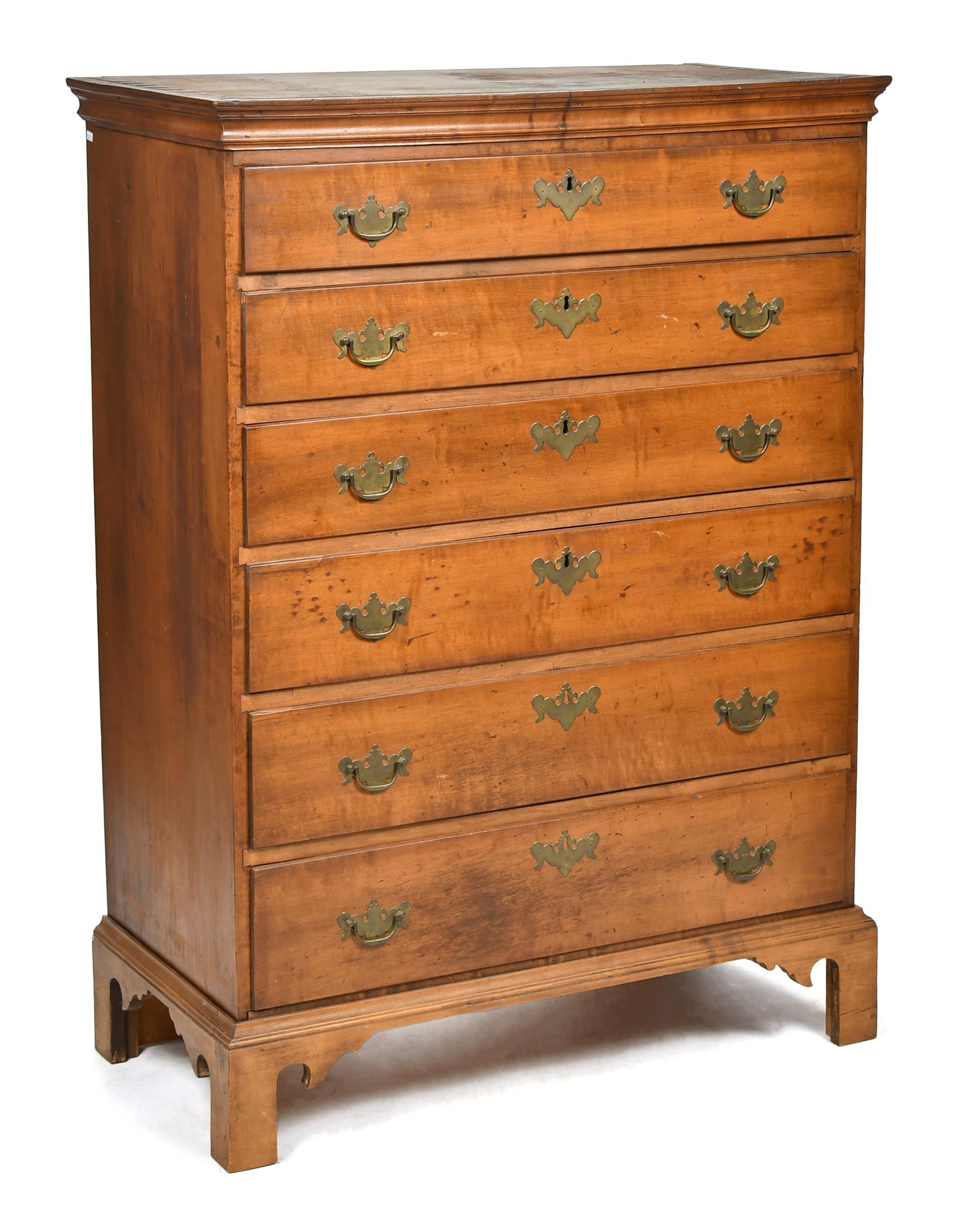 CHIPPENDALE MAPLE SIX DRAWER CHEST.