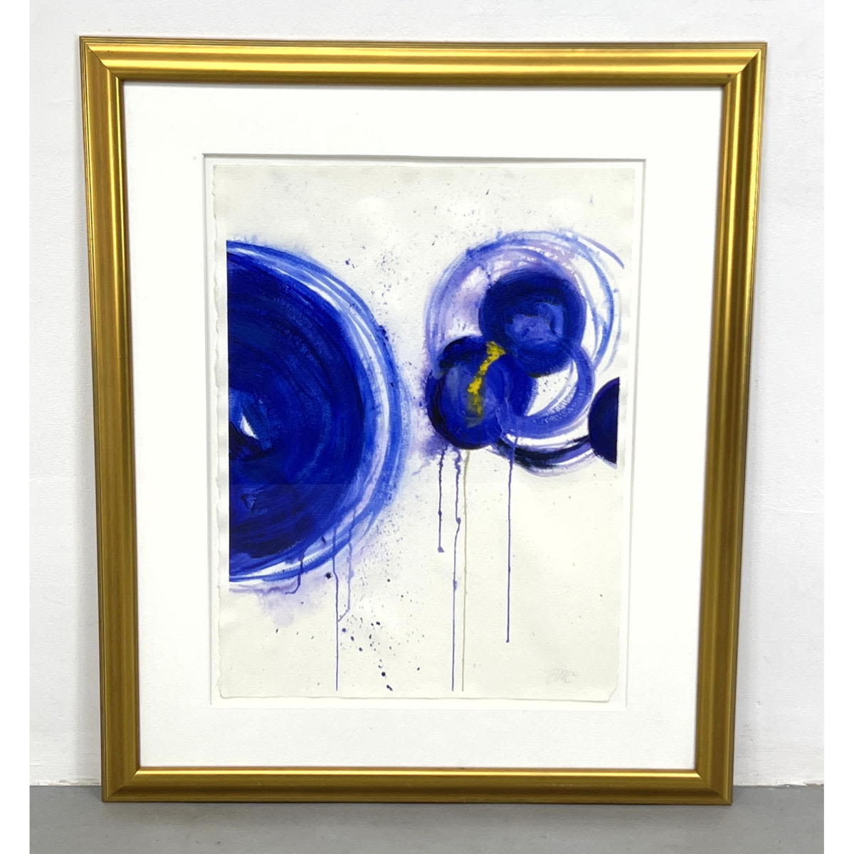 Signed Blue Circle Painting. Paper