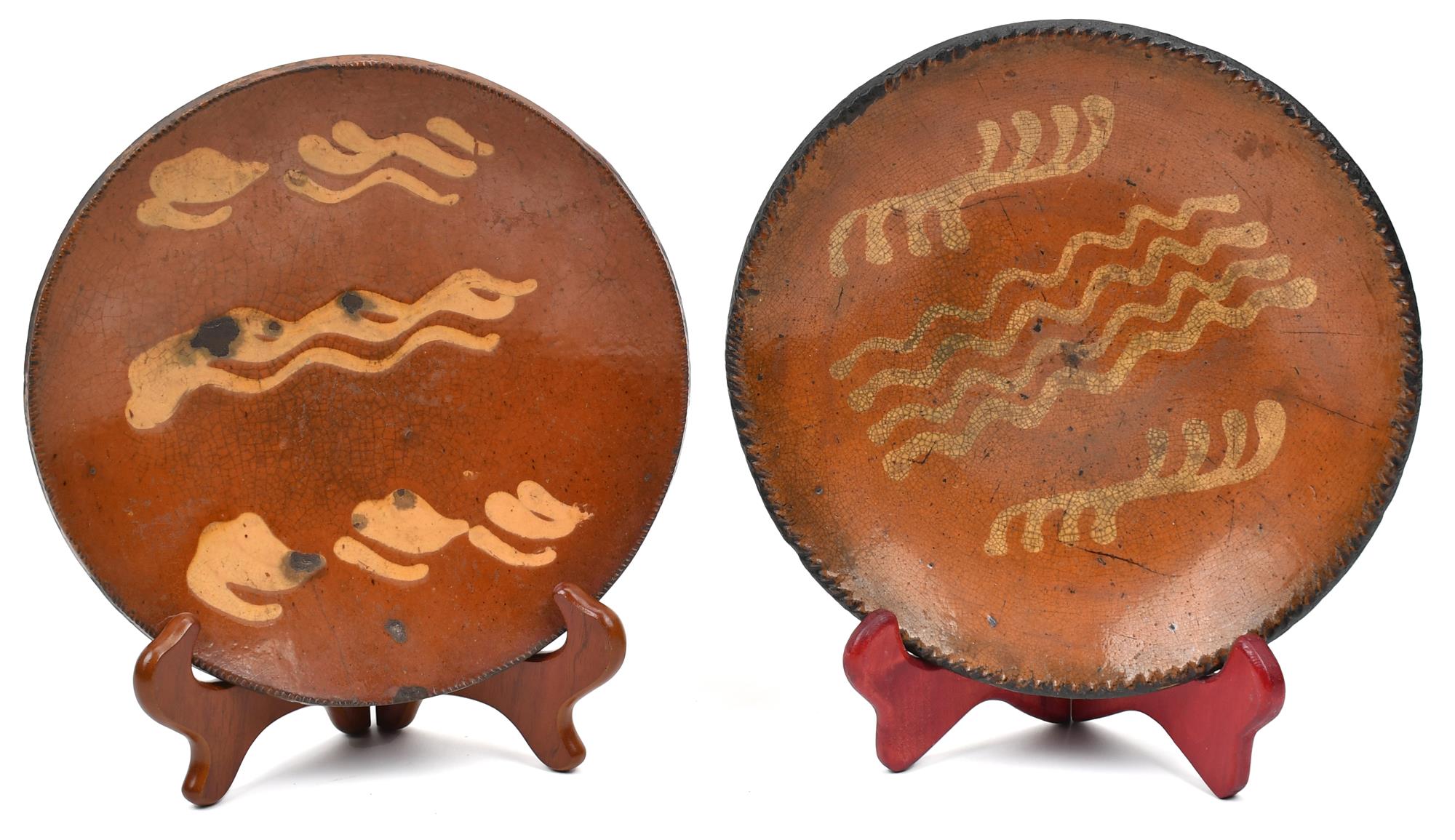 TWO 19TH C. REDWARE PLATES. Both