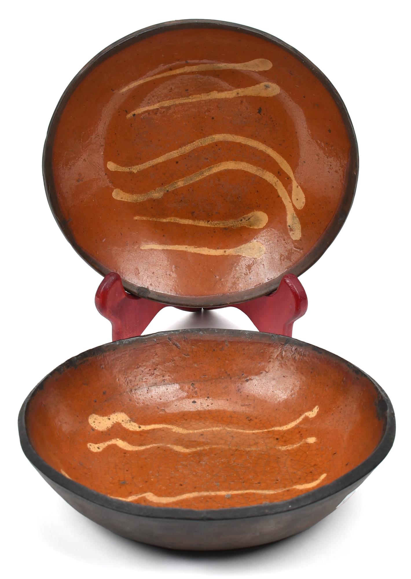 TWO 19TH C REDWARE SHALLOW BOWLS  3acaa8