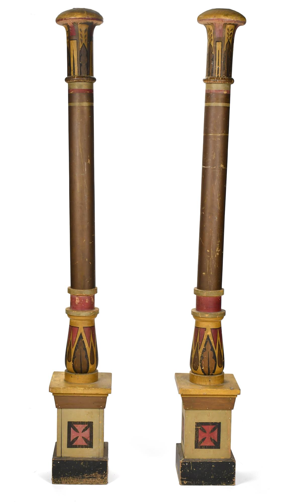 PAIR OF PAINT DECORATED COLUMNS  3acaab