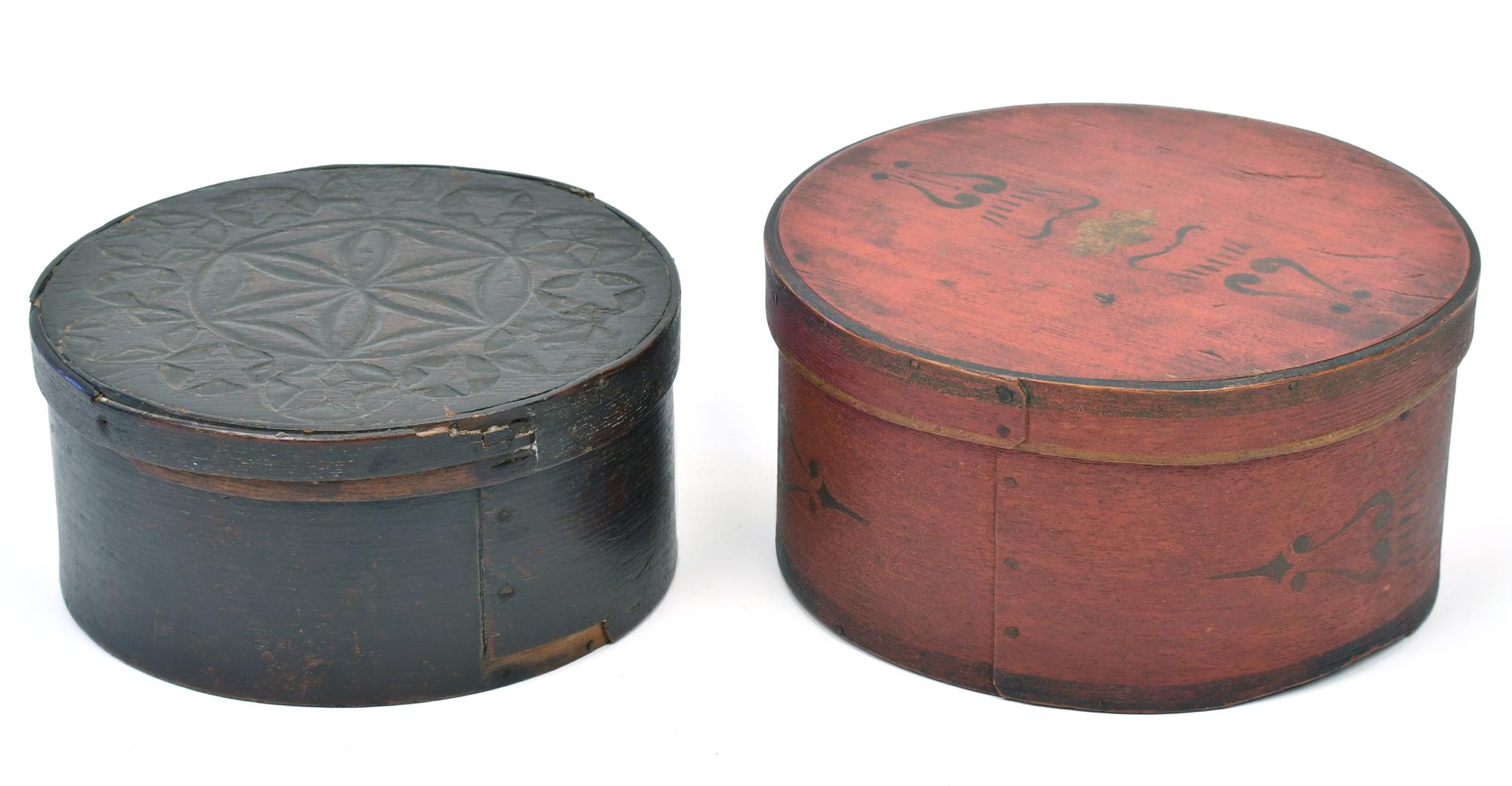 TWO 19TH C. PAINTED PANTRY BOXES.