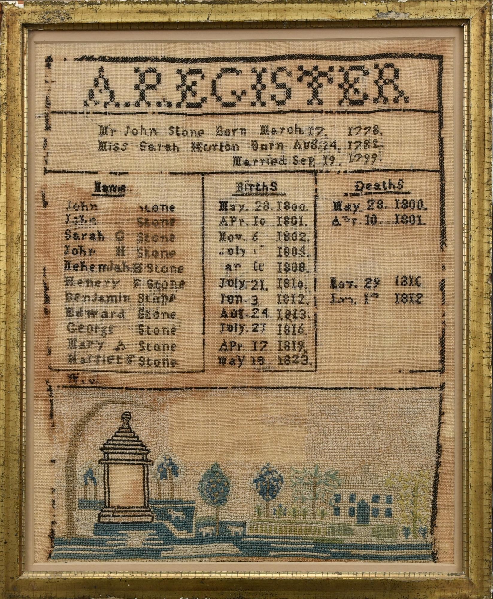 1823 SAMPLER OF THE STONE FAMILY 3acb15