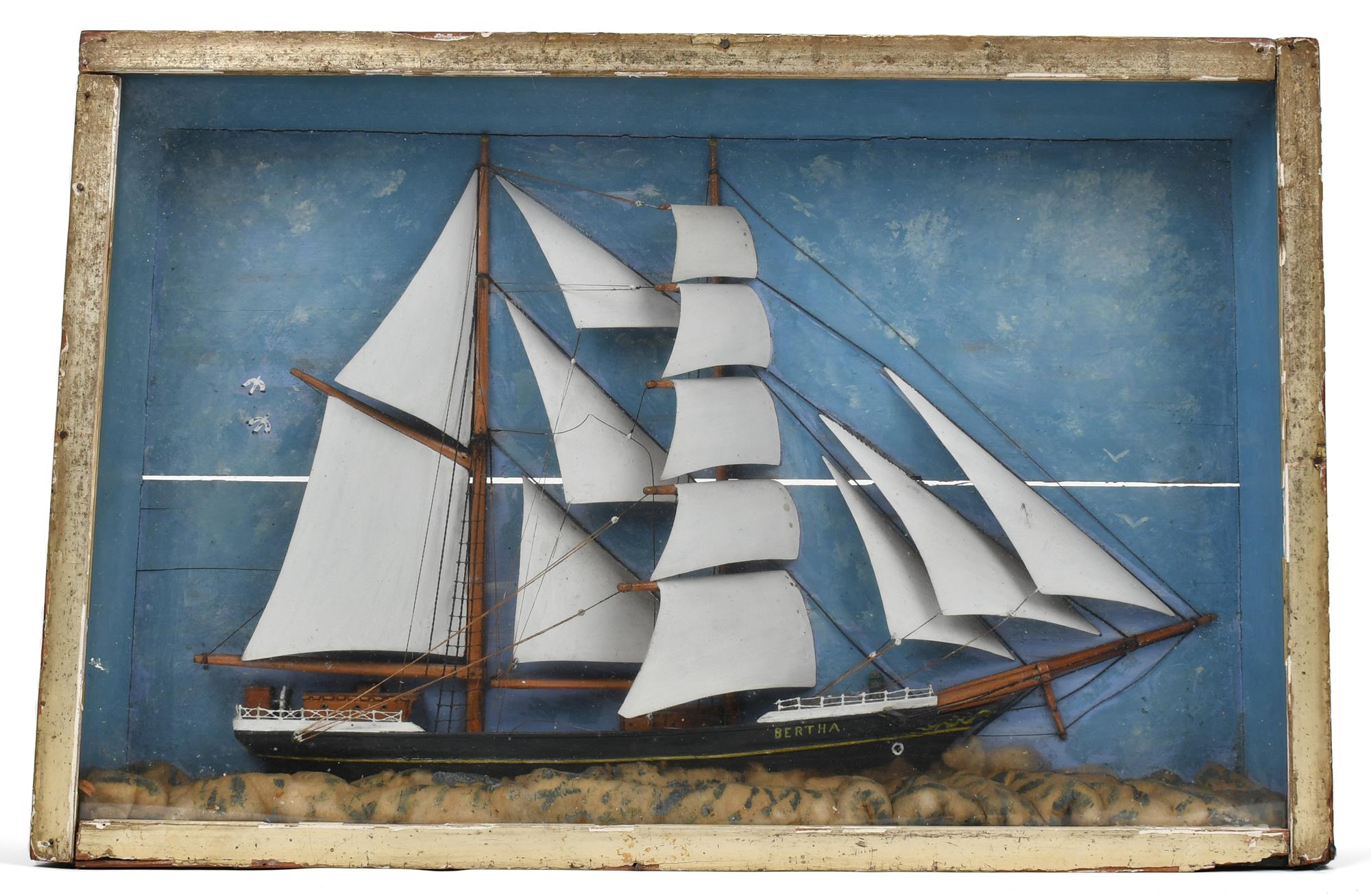 19TH C. SHIPS DIORAMA. Two mast