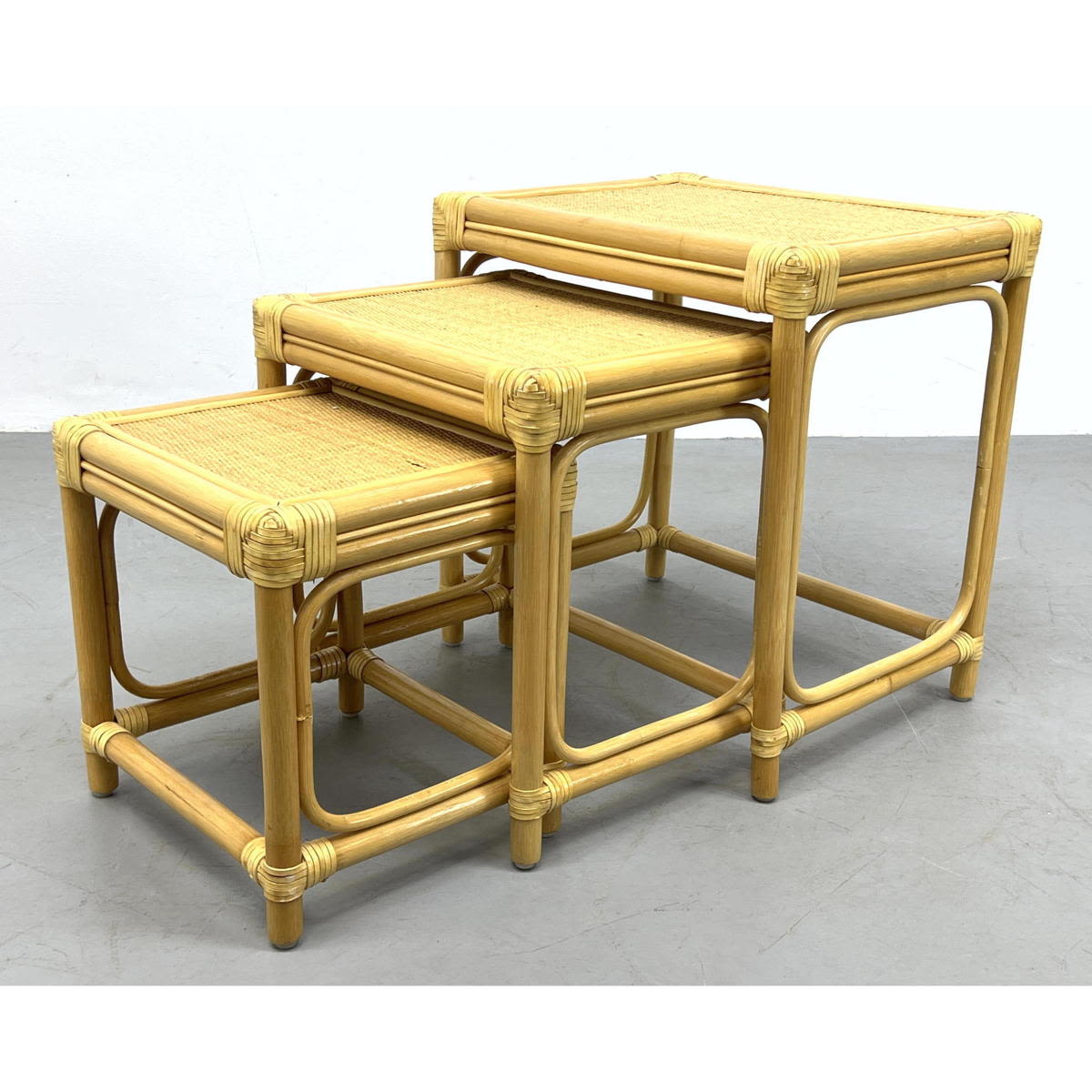 Set 3 Nesting Rattan Side End Tables.