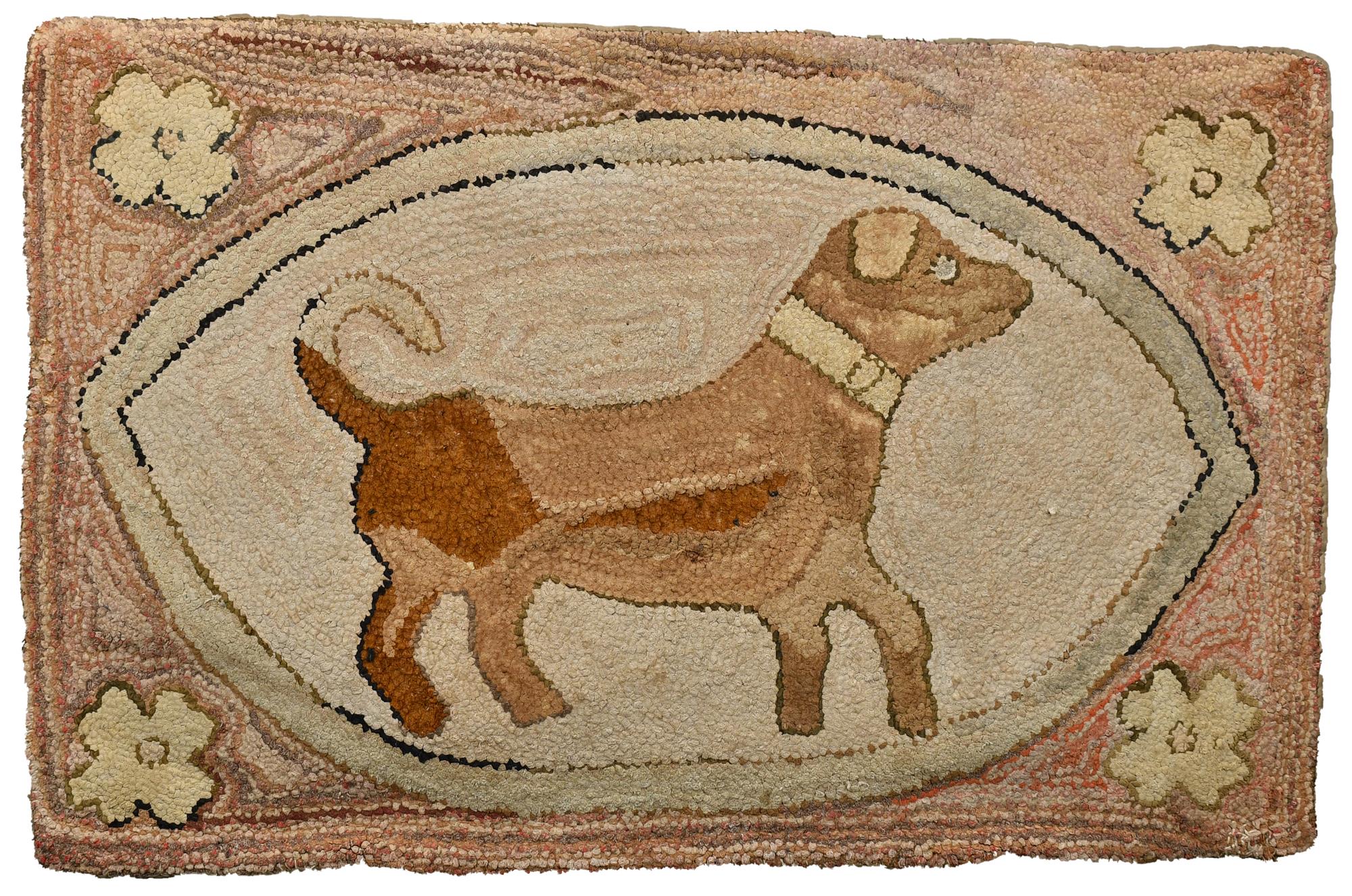 EARLY HOOKED RUGS INCLUDING DOG  3acb6d