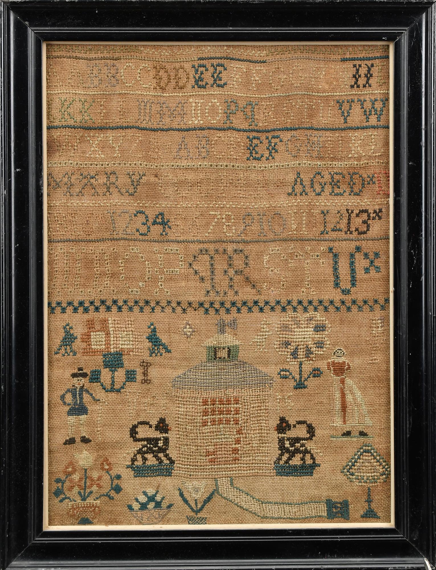 19TH C. NEEDLEWORK SAMPLER, MARY