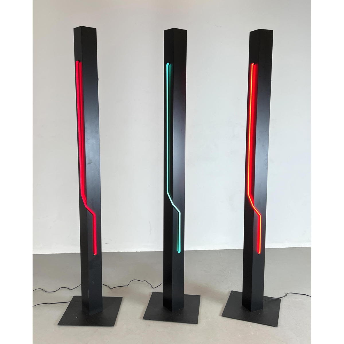 3pc Black Column Neon Floor Lamps.