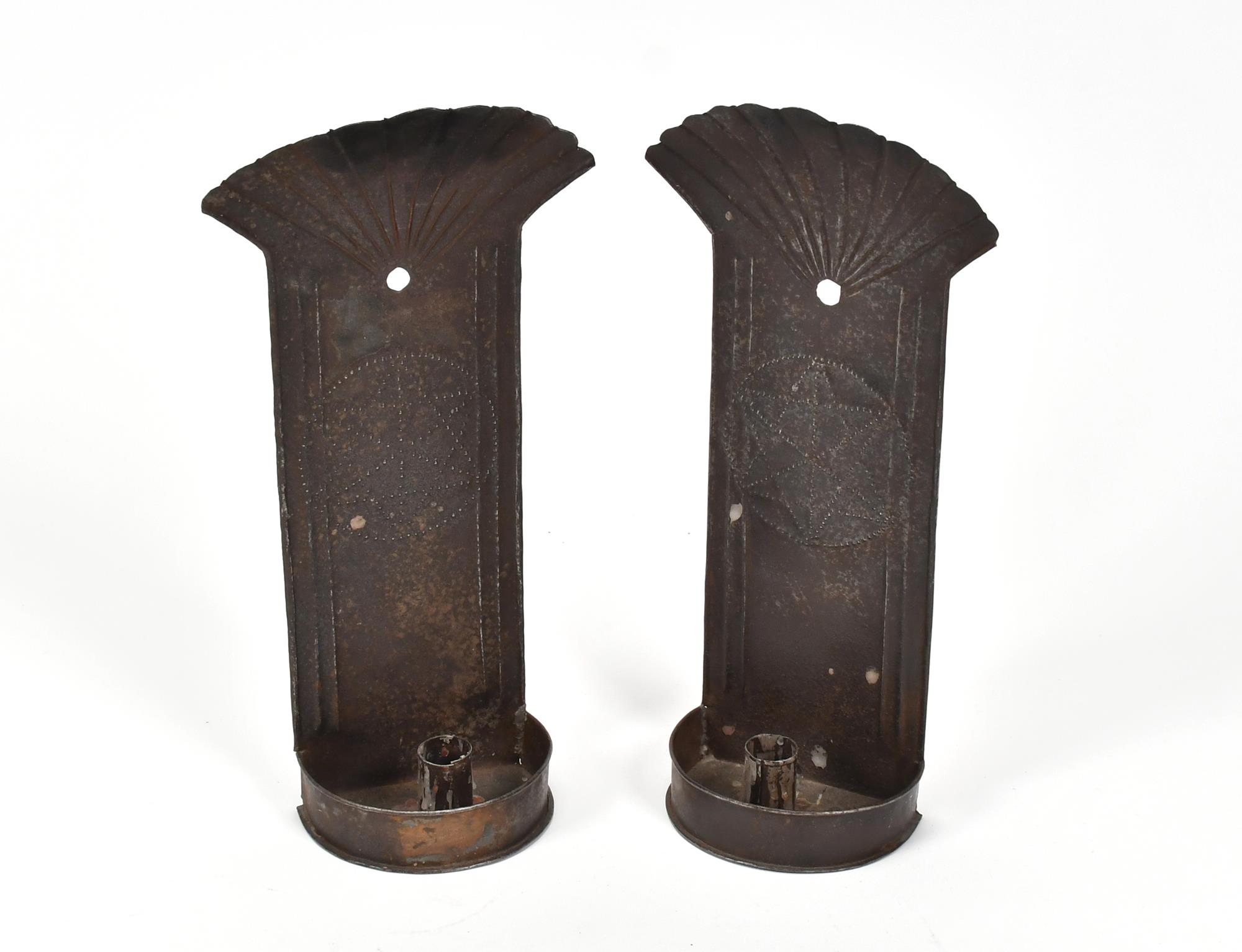 PAIR OF PUNCHED TIN CANDLE SCONCES  3acb9f