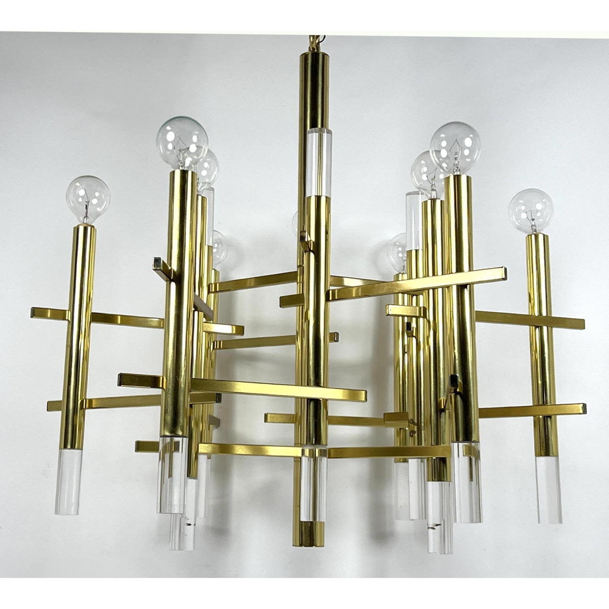 Gaetano Sciolari brass and lucite chandelier,