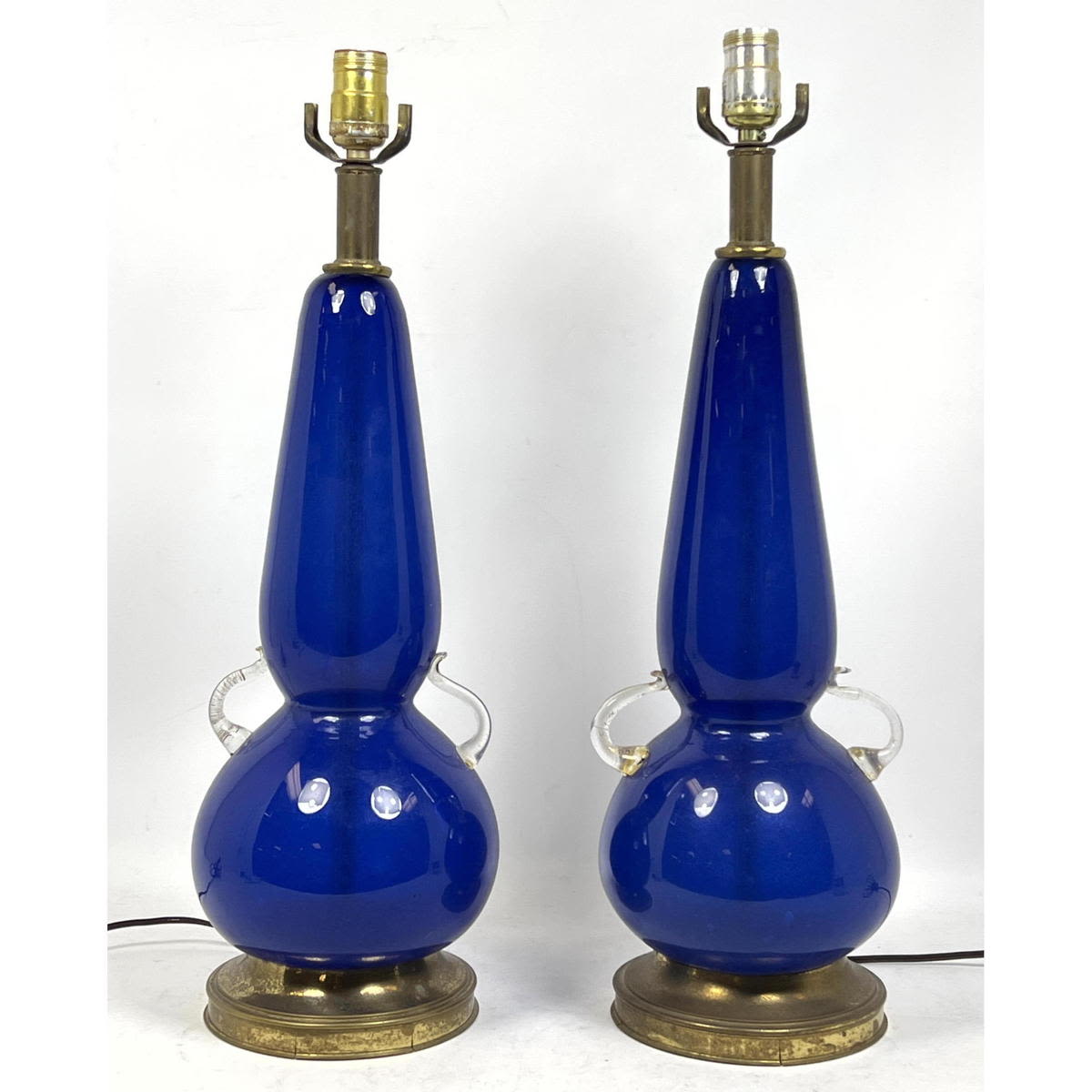 Pr Cobalt Blue Glass Table Lamps.