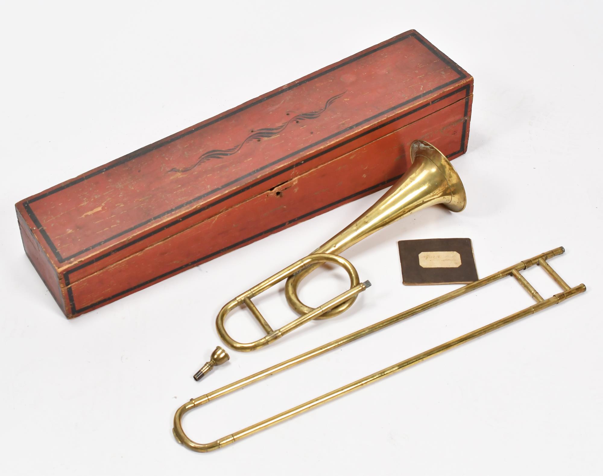19TH C TROMBONE WITH PAINTED BOX 3acc54