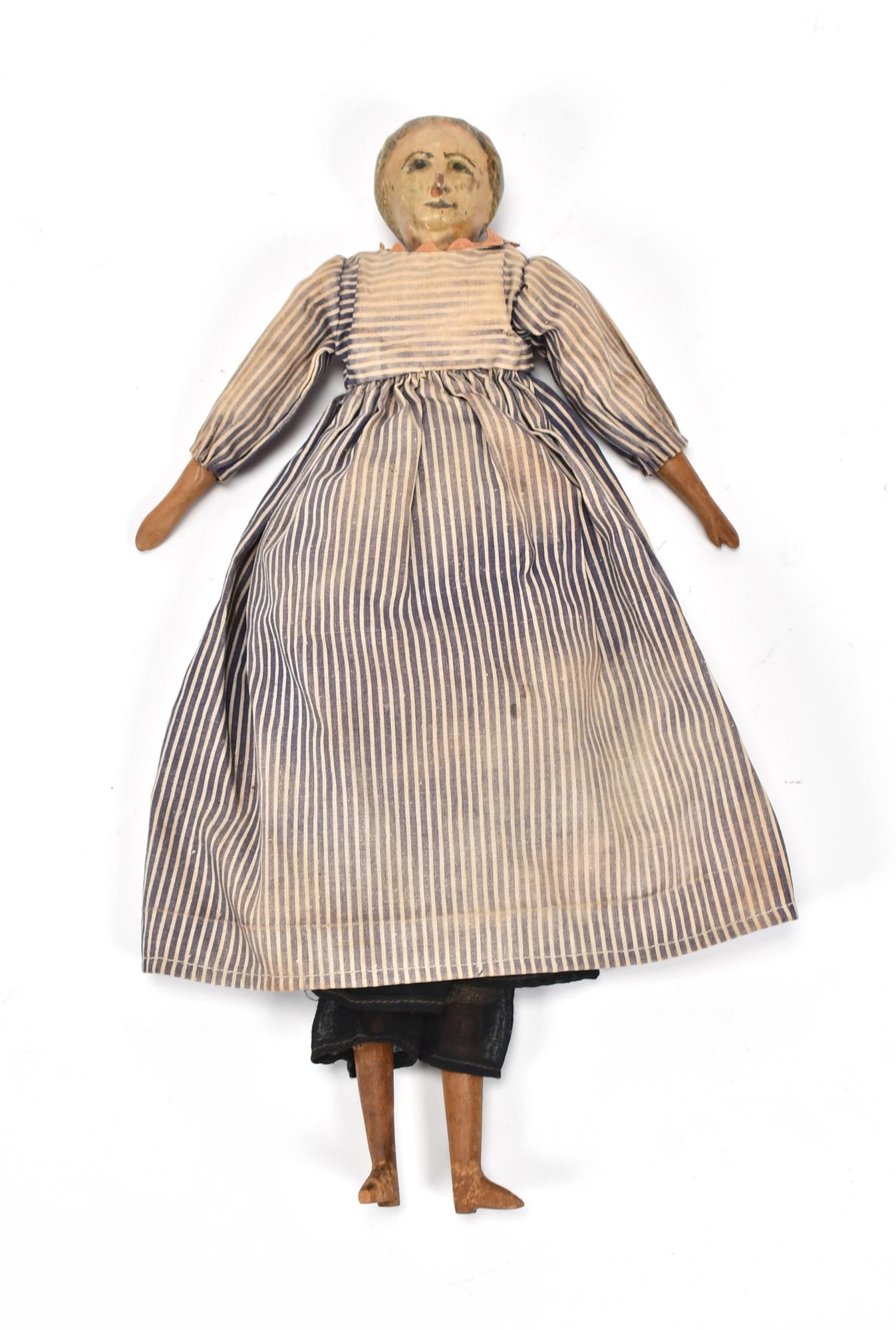 19TH C. WOOD AND FABRIC DOLL. Early