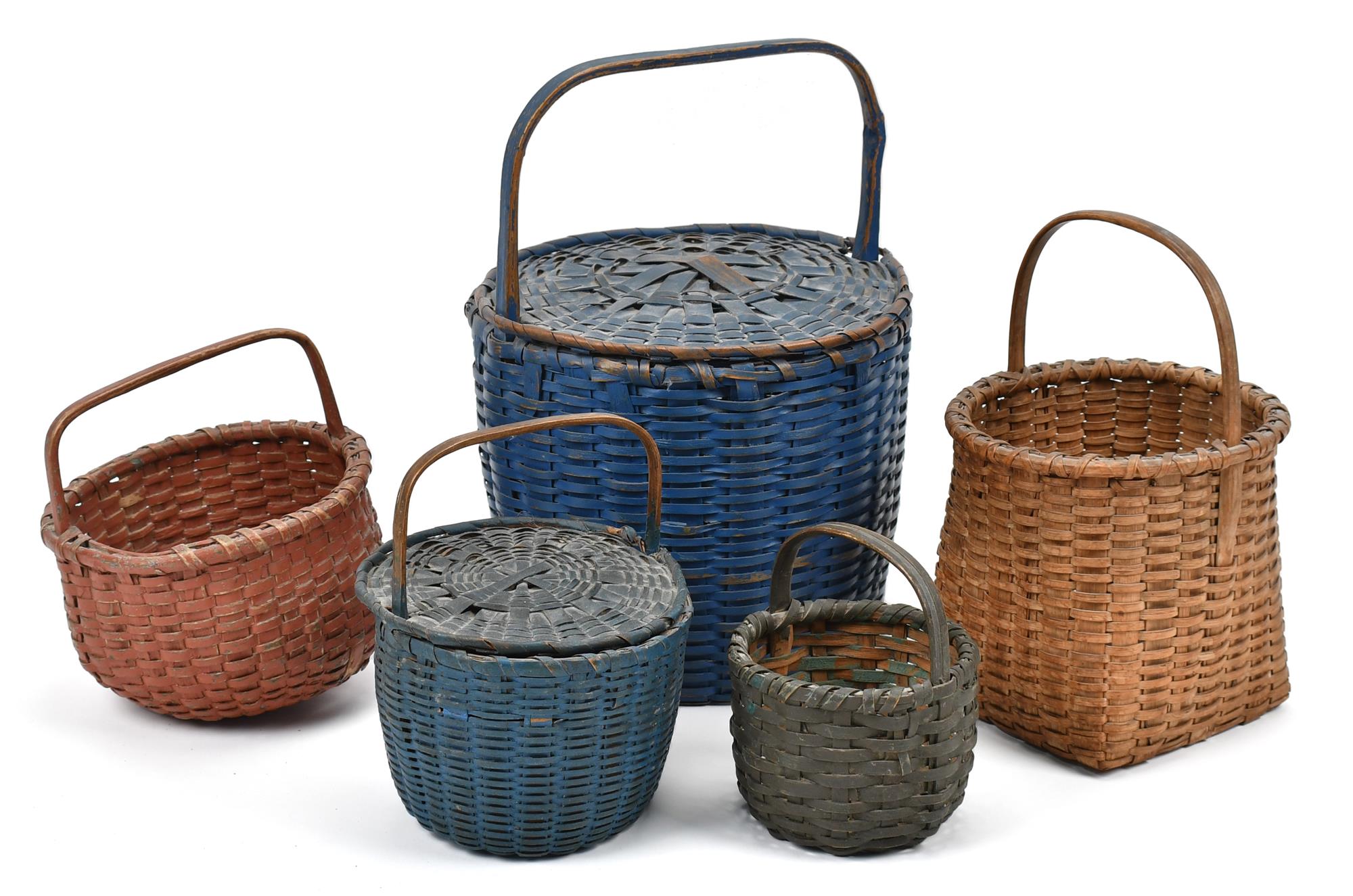 FIVE 19TH C SPLINT BASKETS One 3acc9e