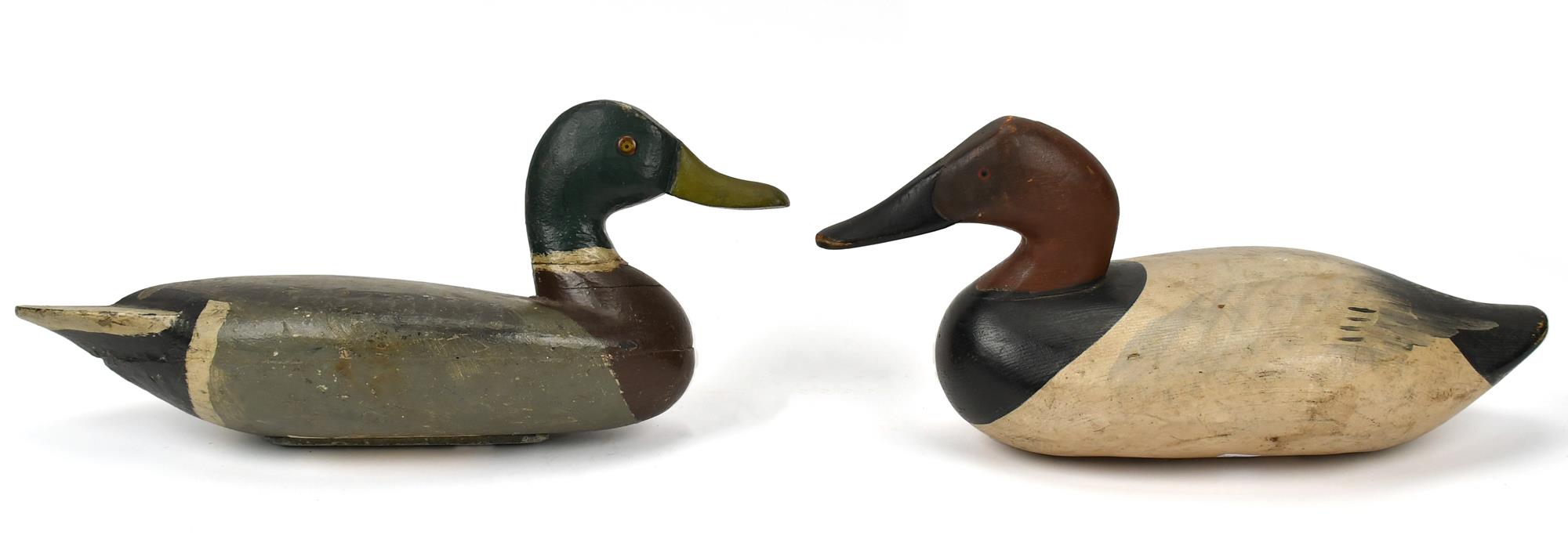 TWO DUCK DECOYS. Canvasback duck