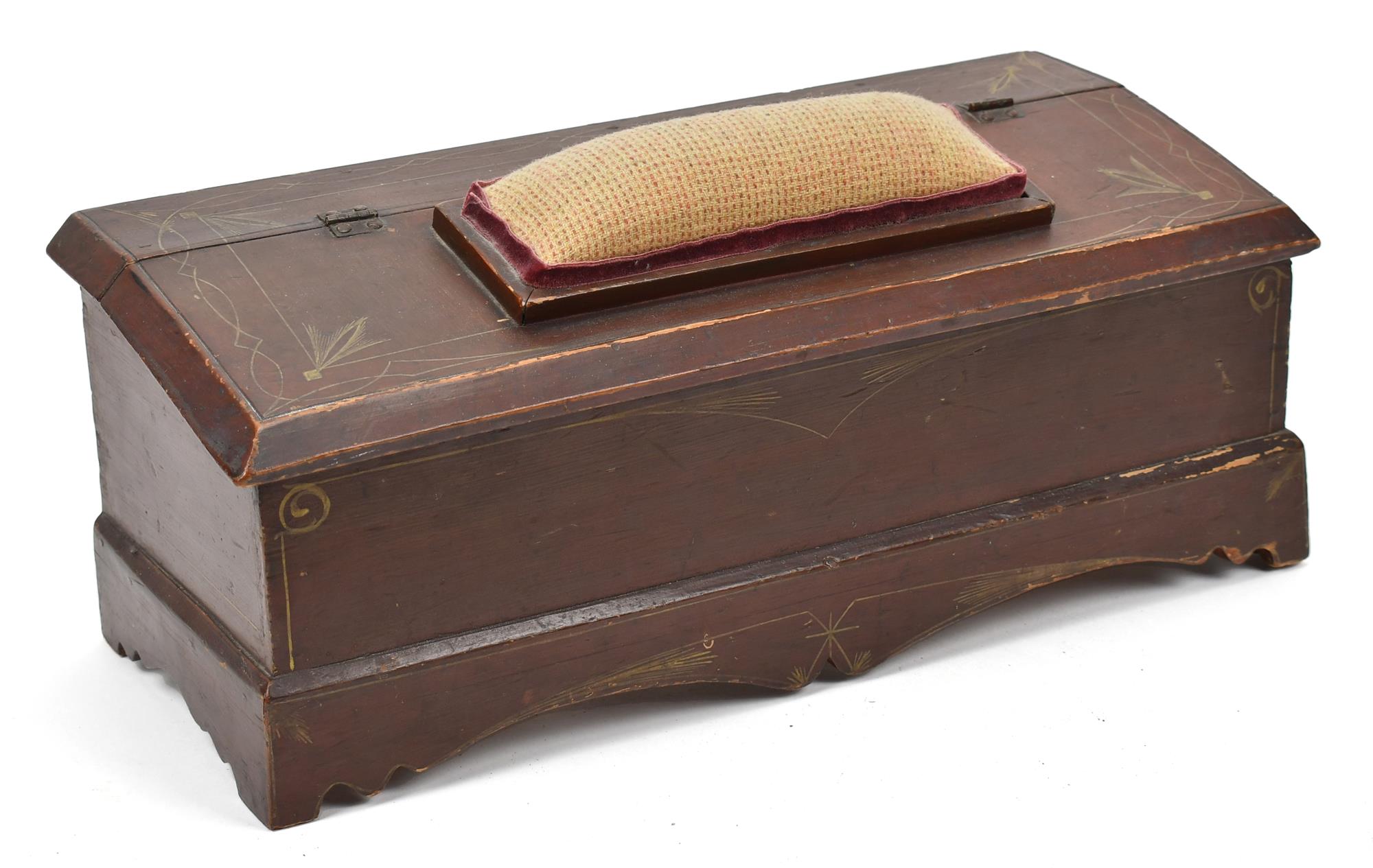 19TH C PAINTED SEWING BOX WITH 3accce