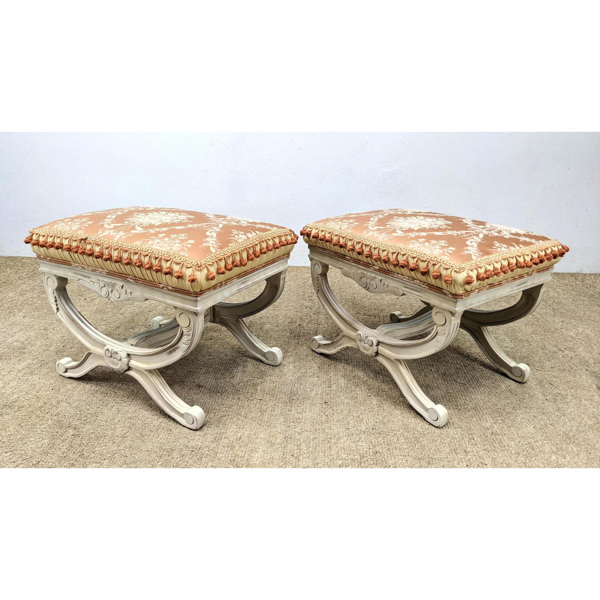 Pr French Style Carved Frame Stool 3accf2