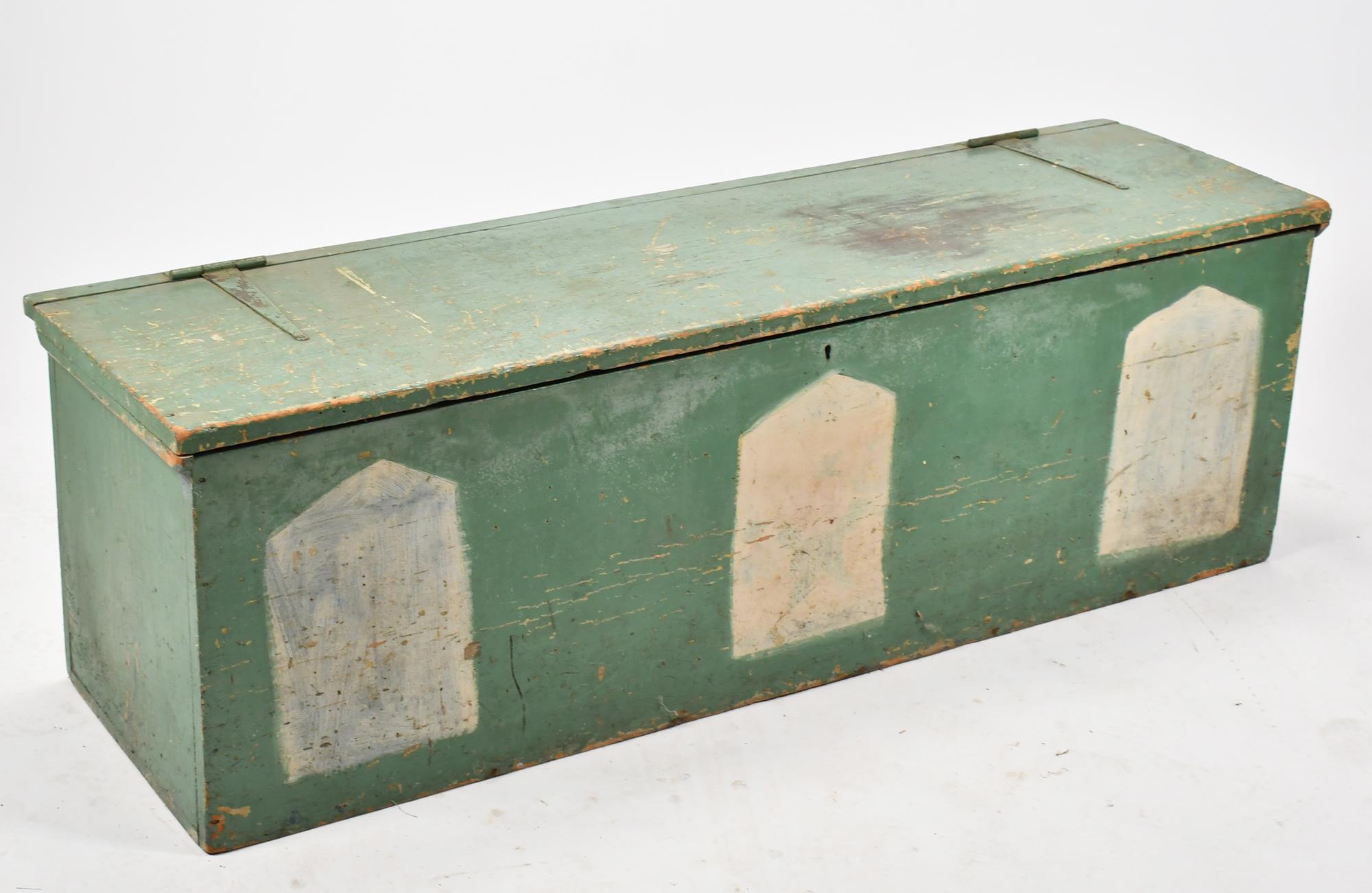 EARLY GREEN PAINTED BLANKET BOX  3acd09