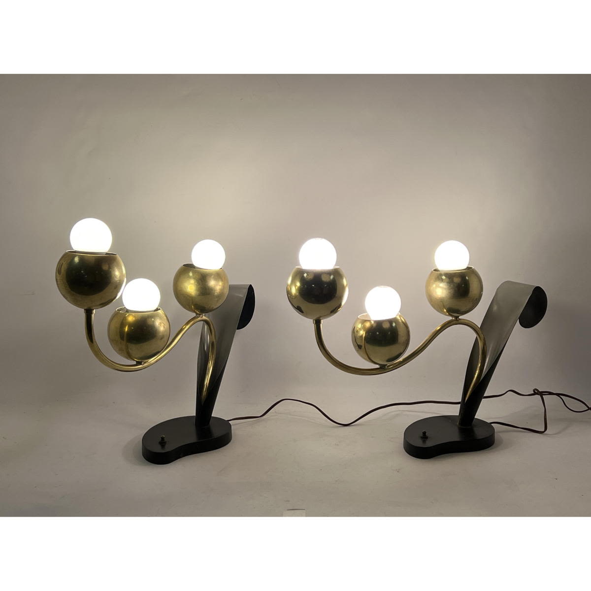 Pr 50s Modern Table Lamps. Brass