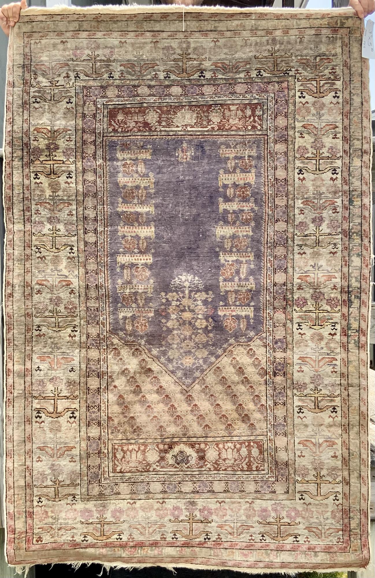 ANTIQUE SILK PRAYER RUG. Tree of